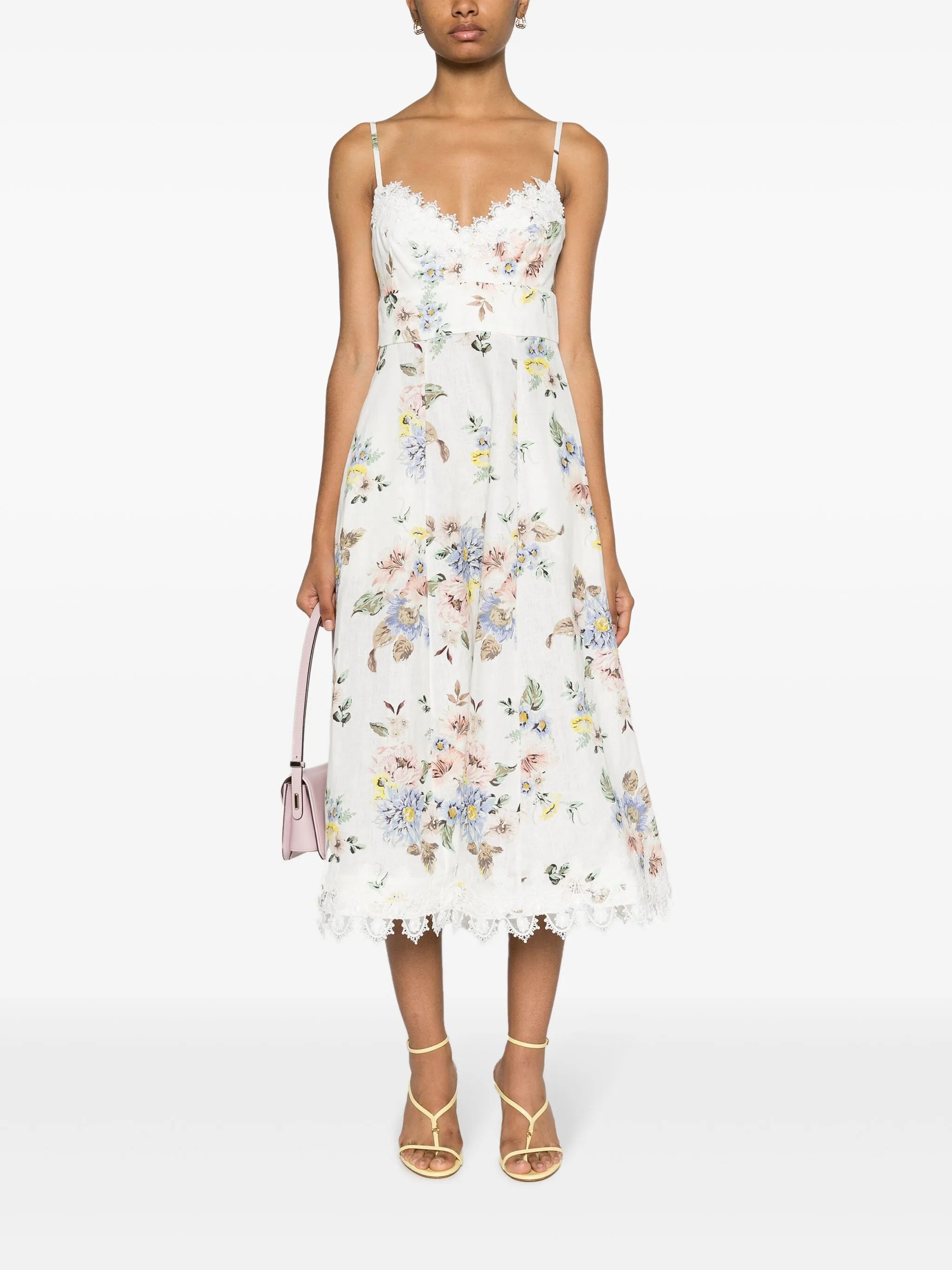 floral-print linen midi dress