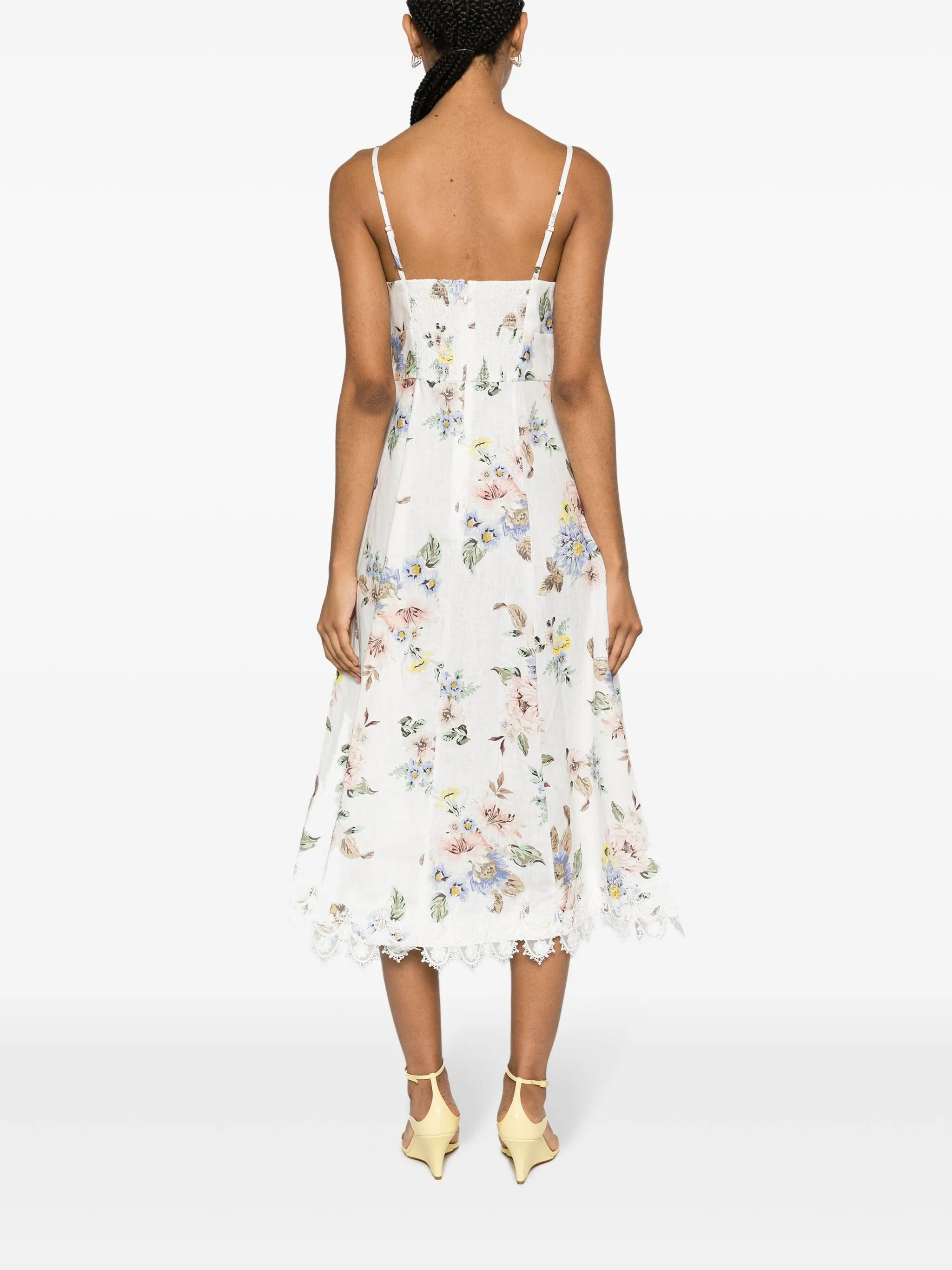 floral-print linen midi dress