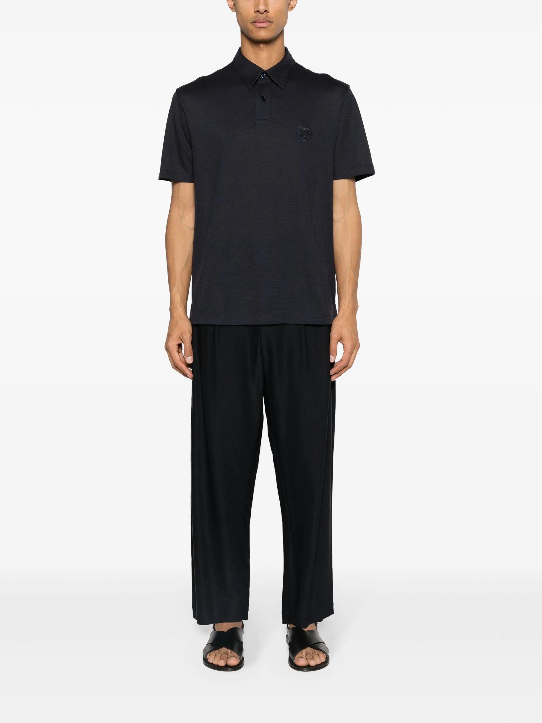 logo-embroidered wool polo shirt