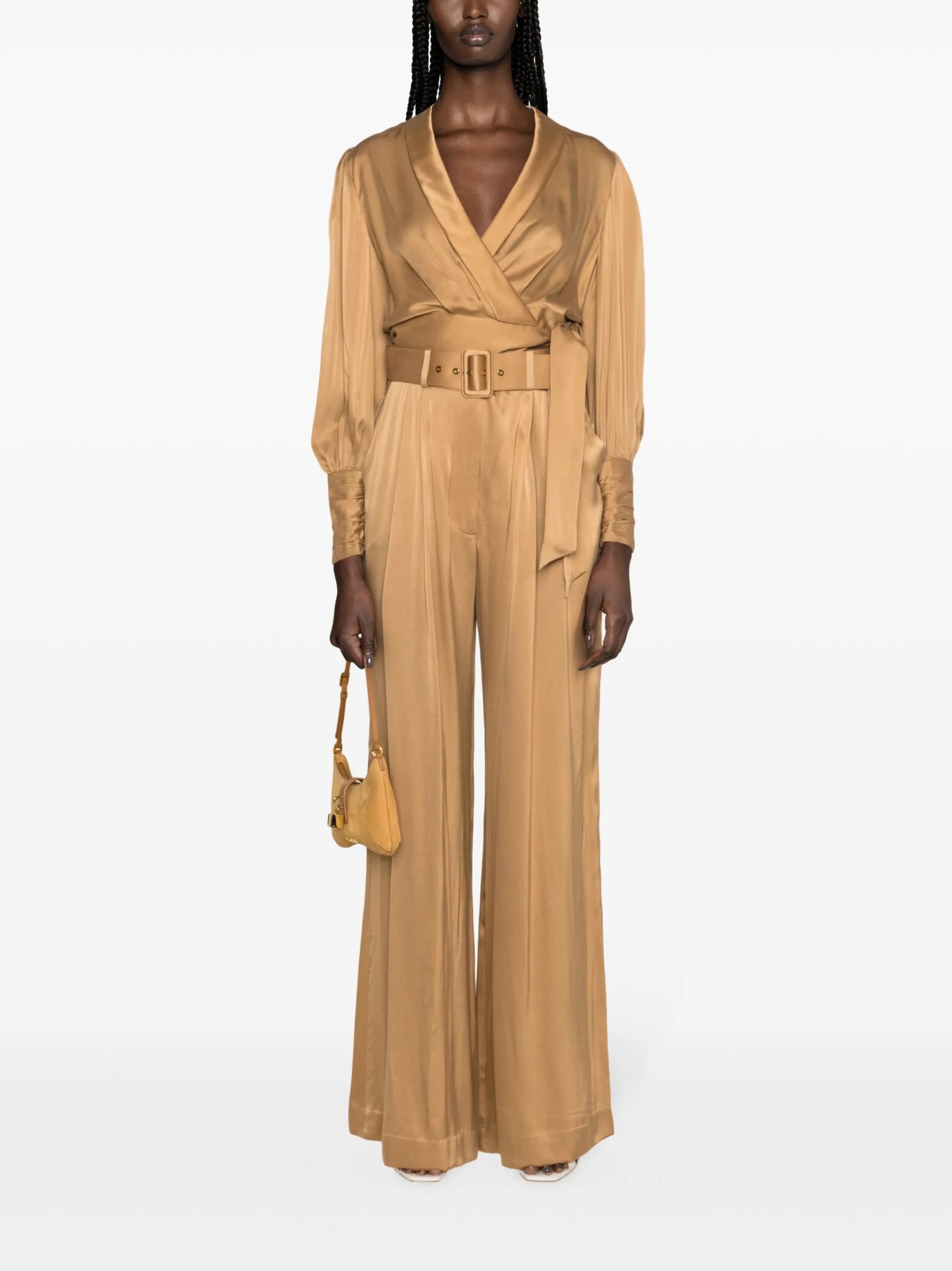 Tuck wide-leg silk trousers