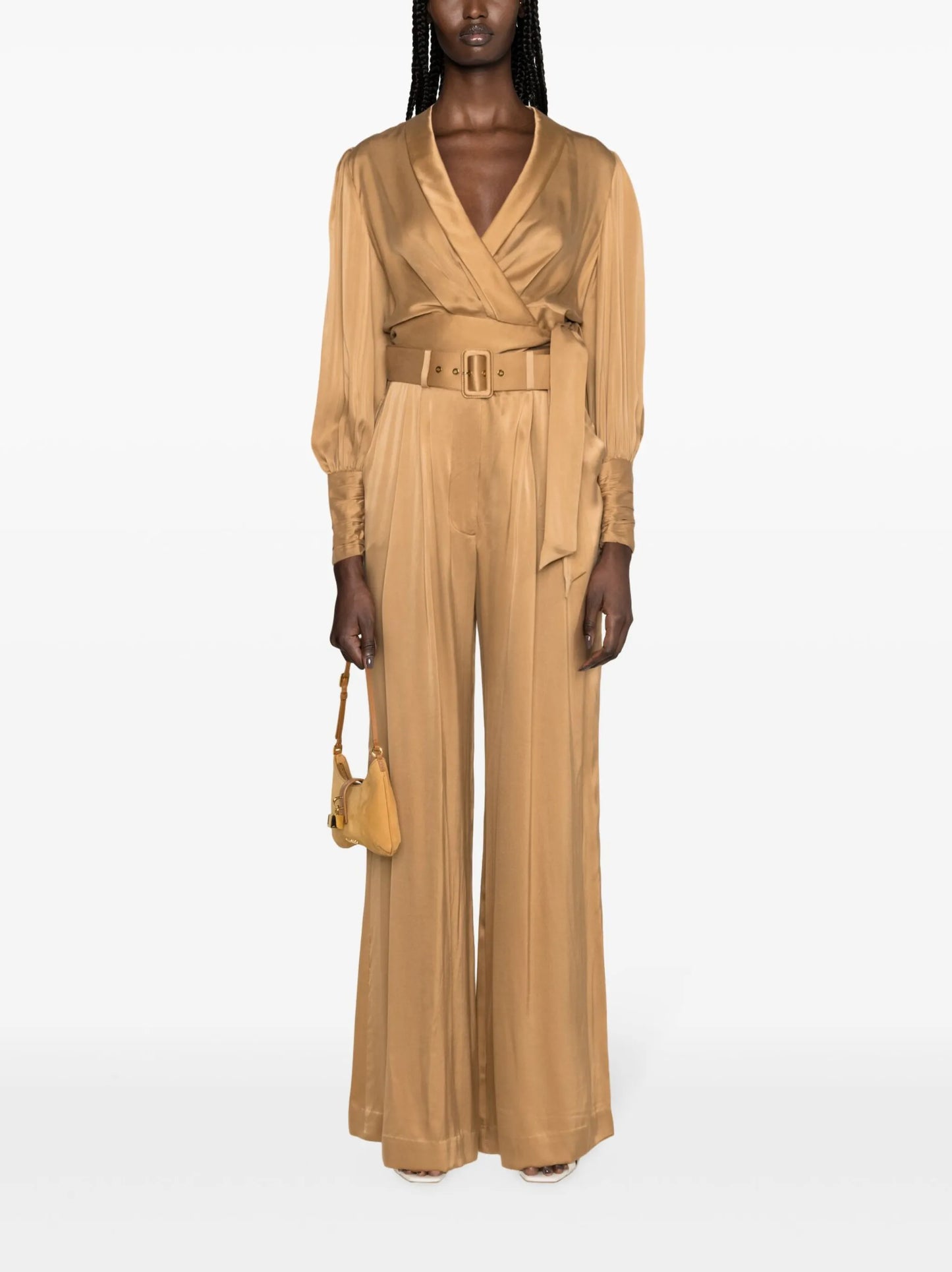 Tuck wide-leg silk trousers