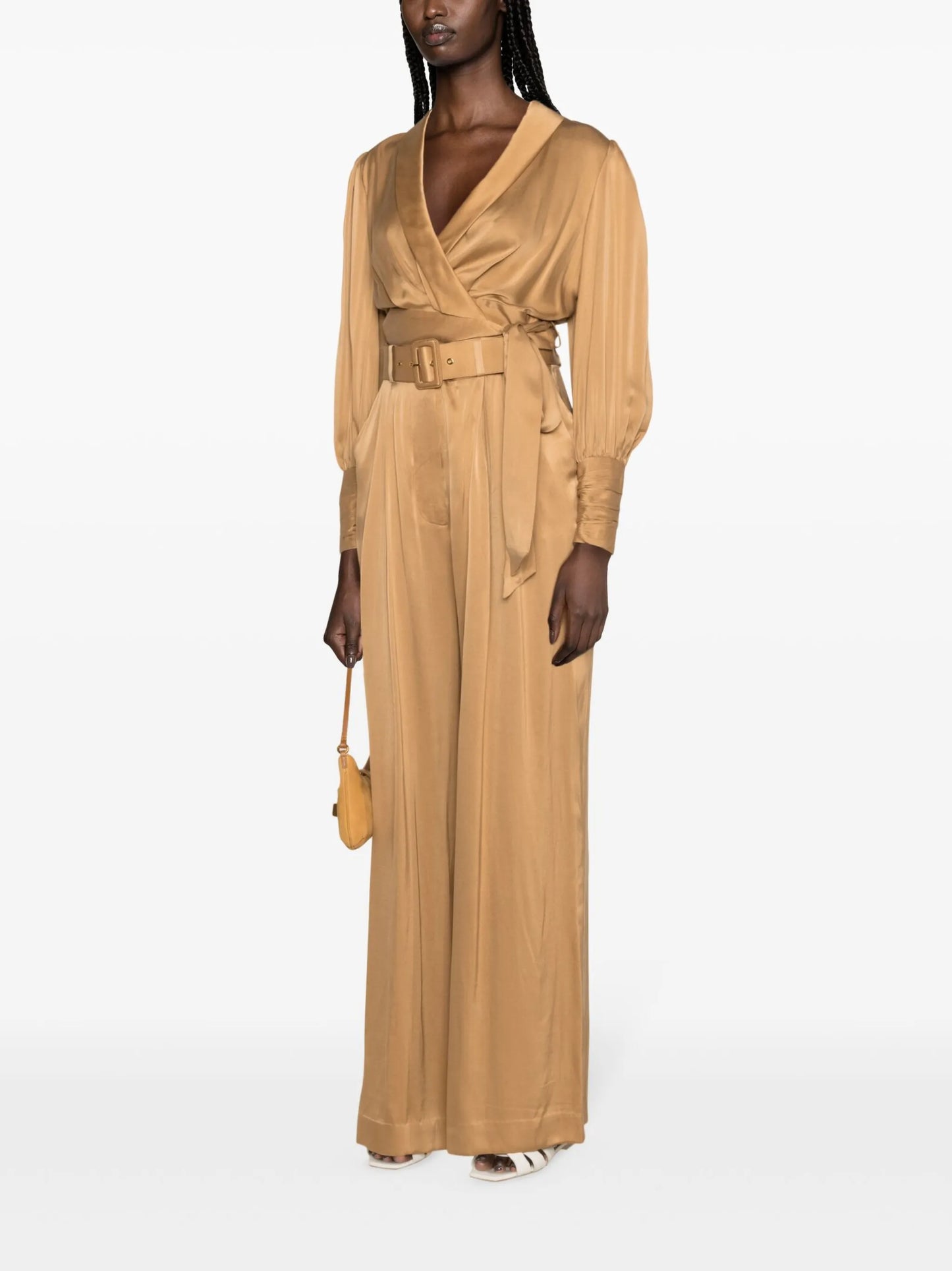 Tuck wide-leg silk trousers