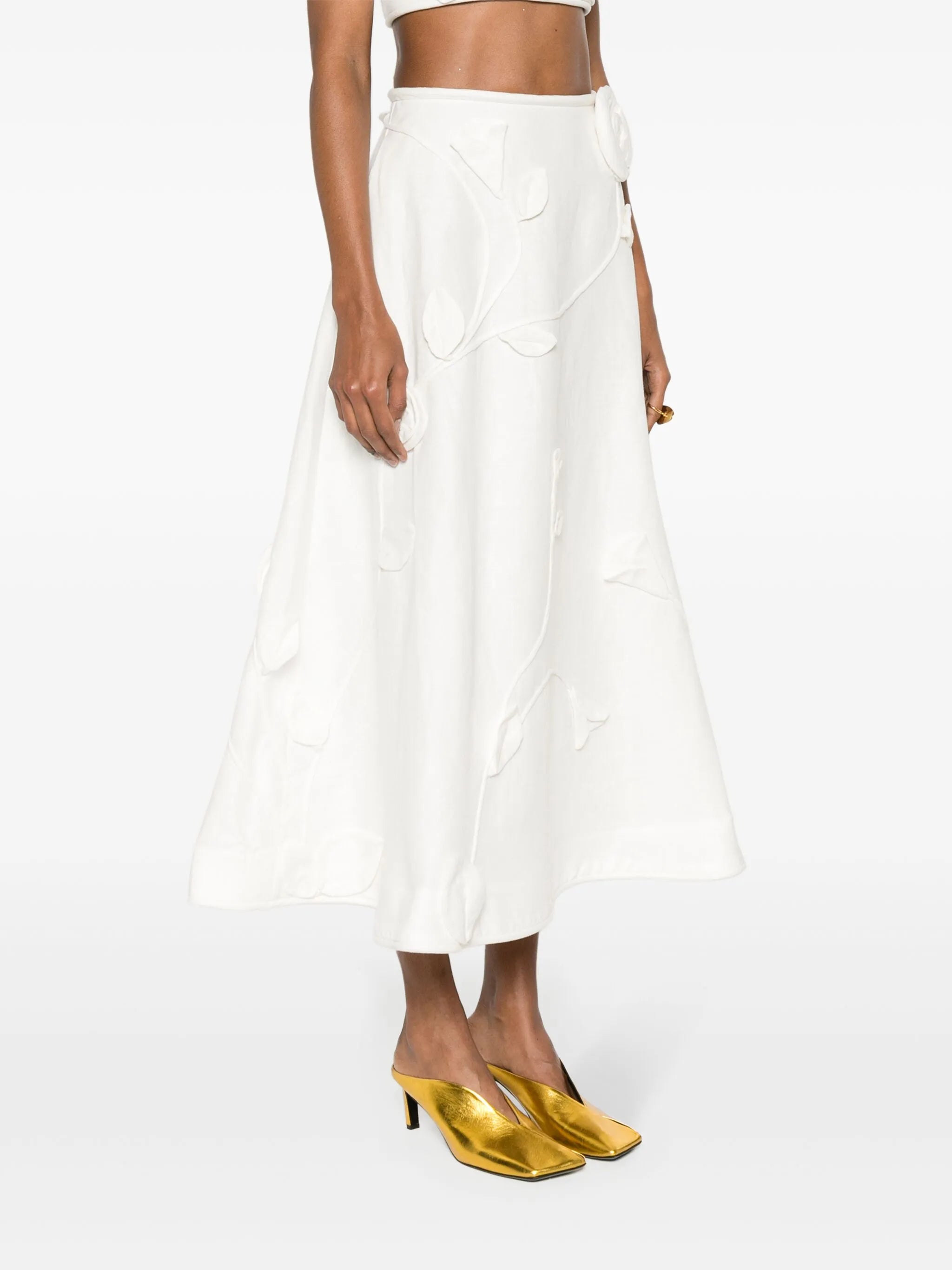 Matchmaker floral-appliqué linen skirt