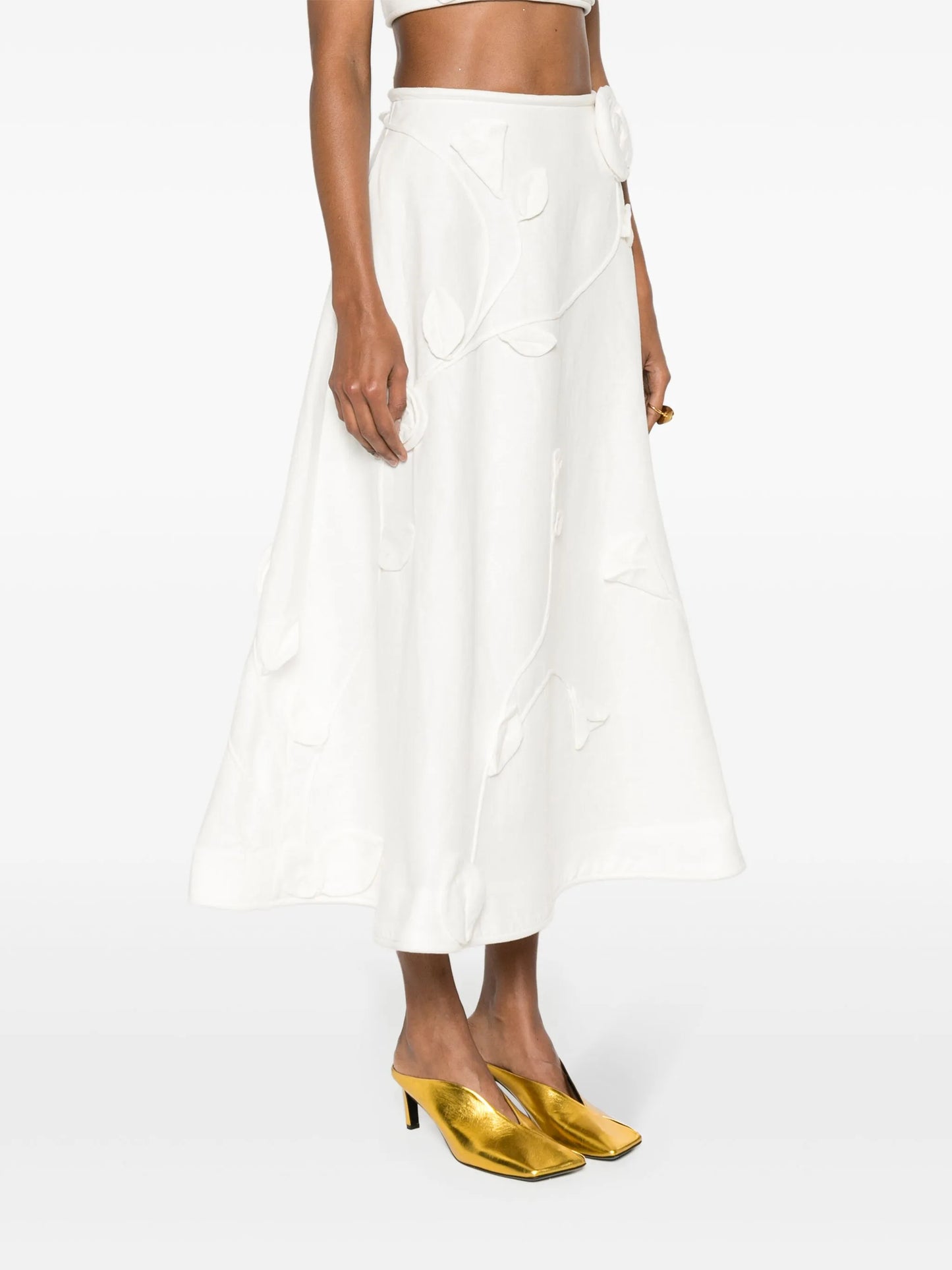 Matchmaker floral-appliqué linen skirt