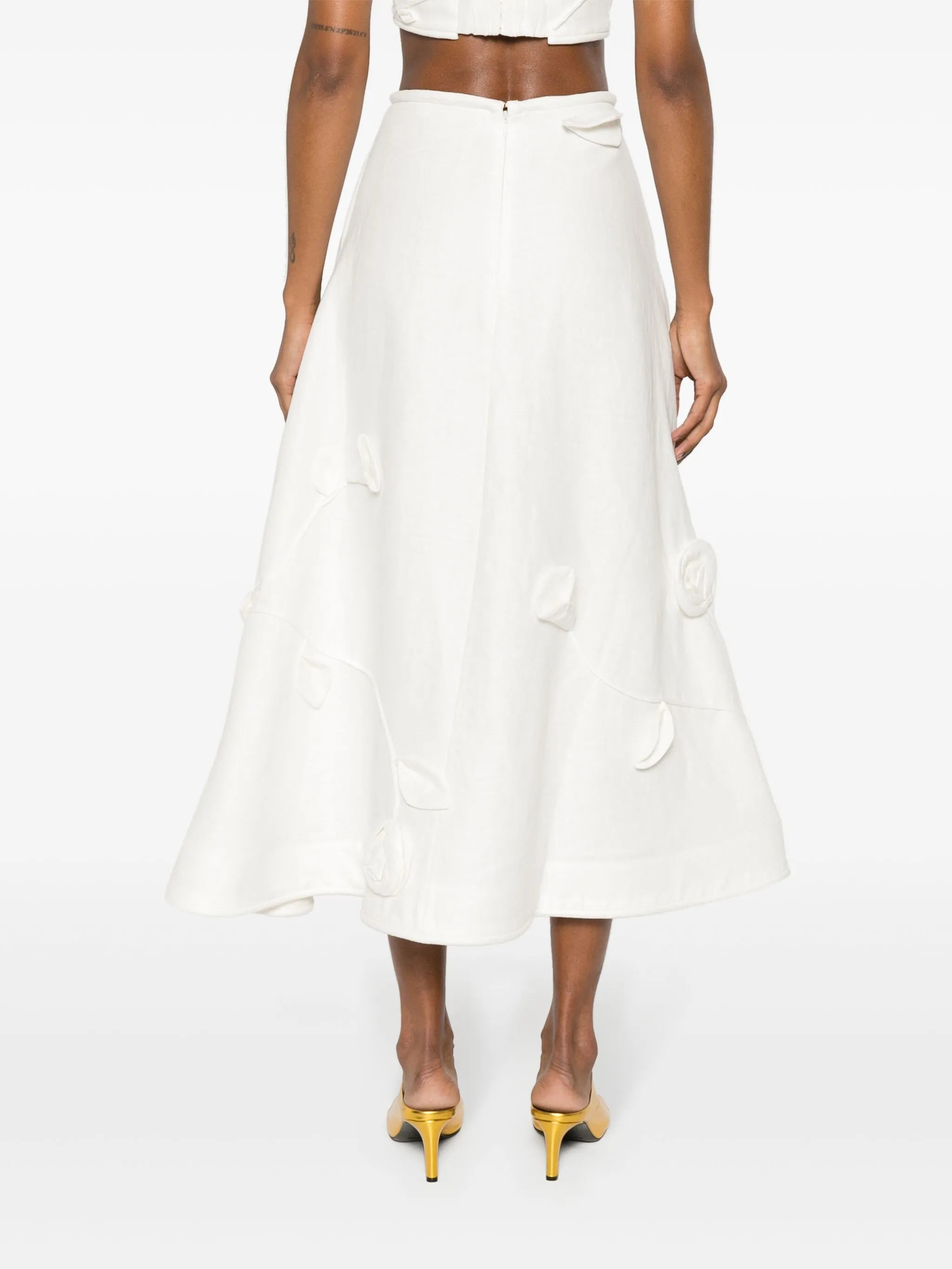 Matchmaker floral-appliqué linen skirt