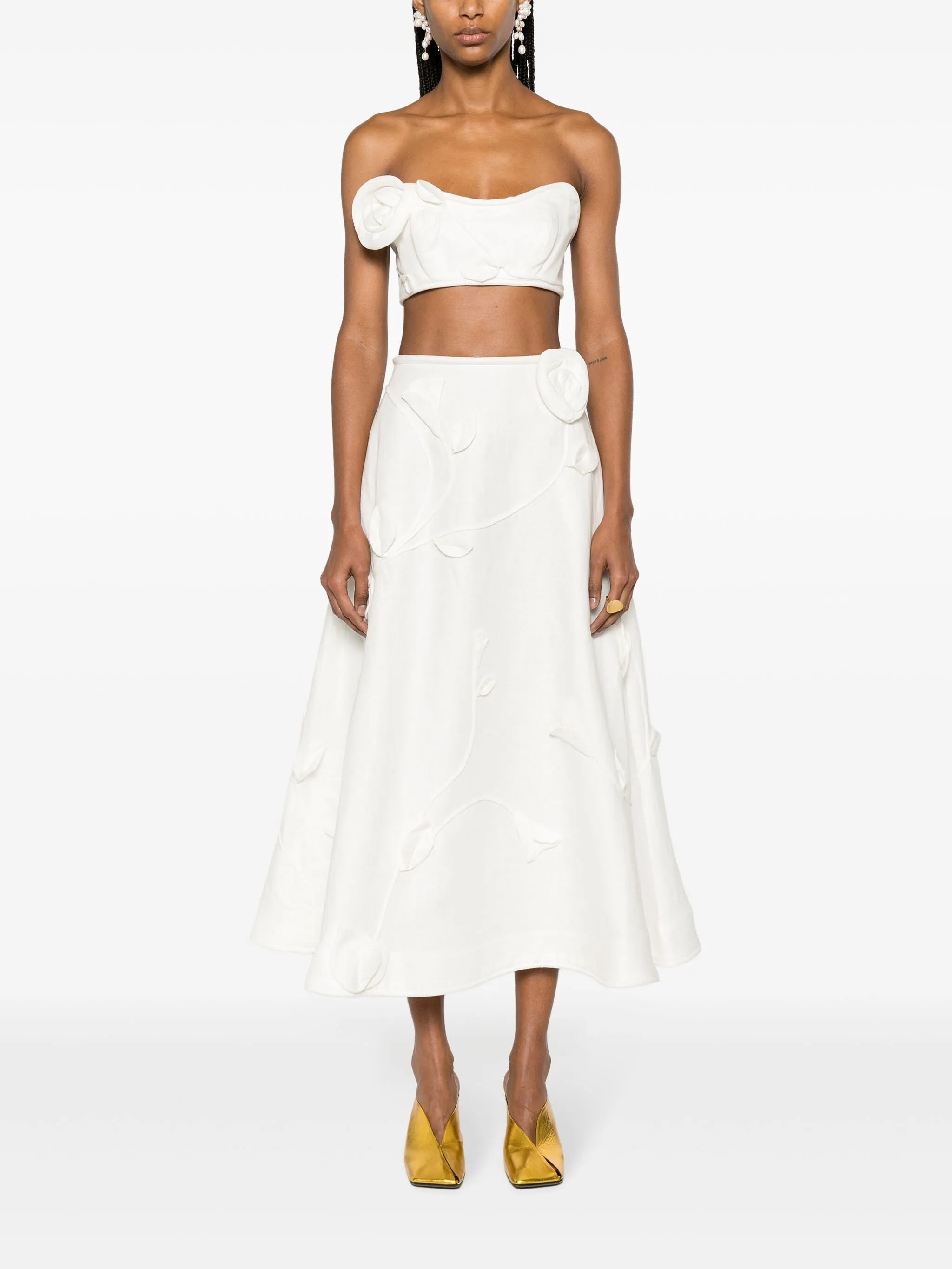 Matchmaker floral-appliqué linen skirt