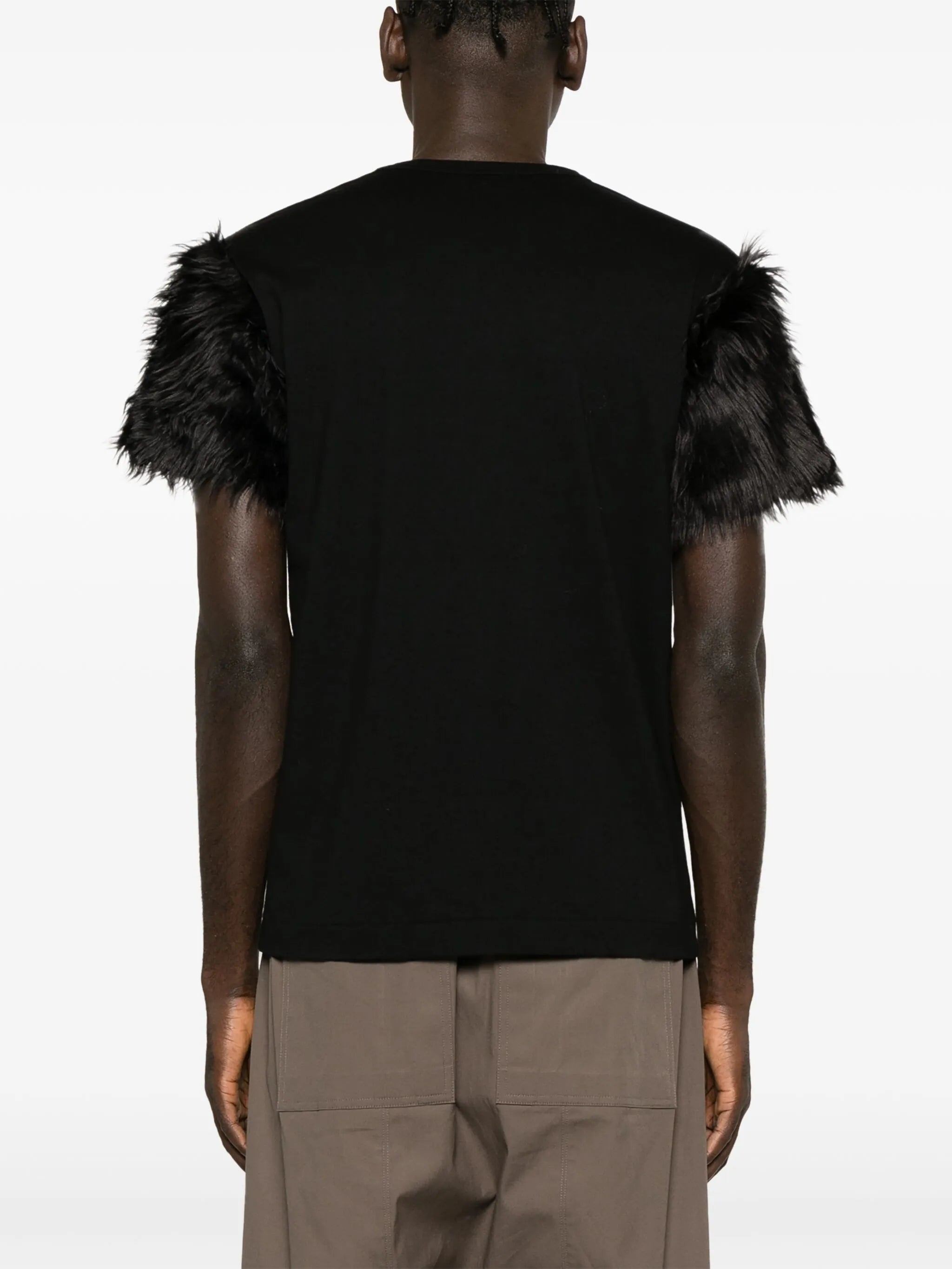 faux fur-trim T-shirt