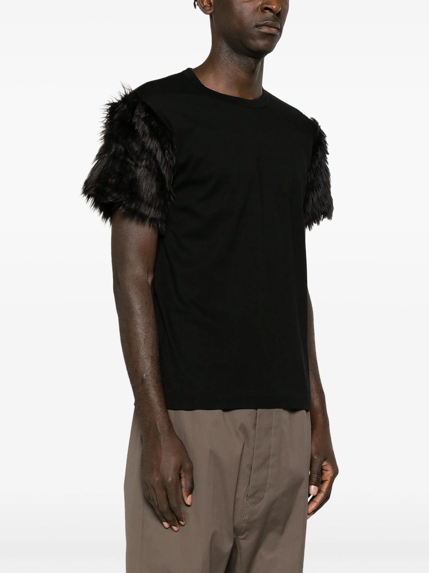 faux fur-trim T-shirt