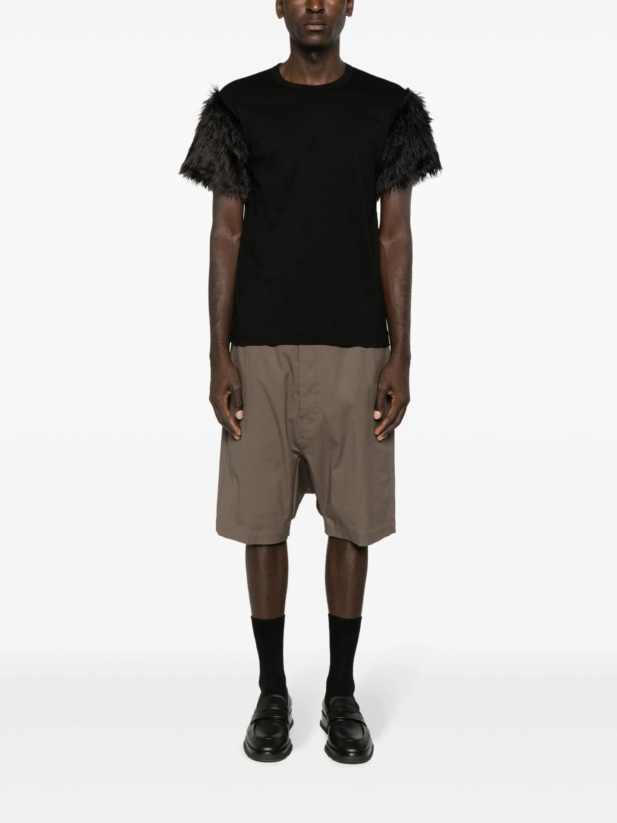 faux fur-trim T-shirt