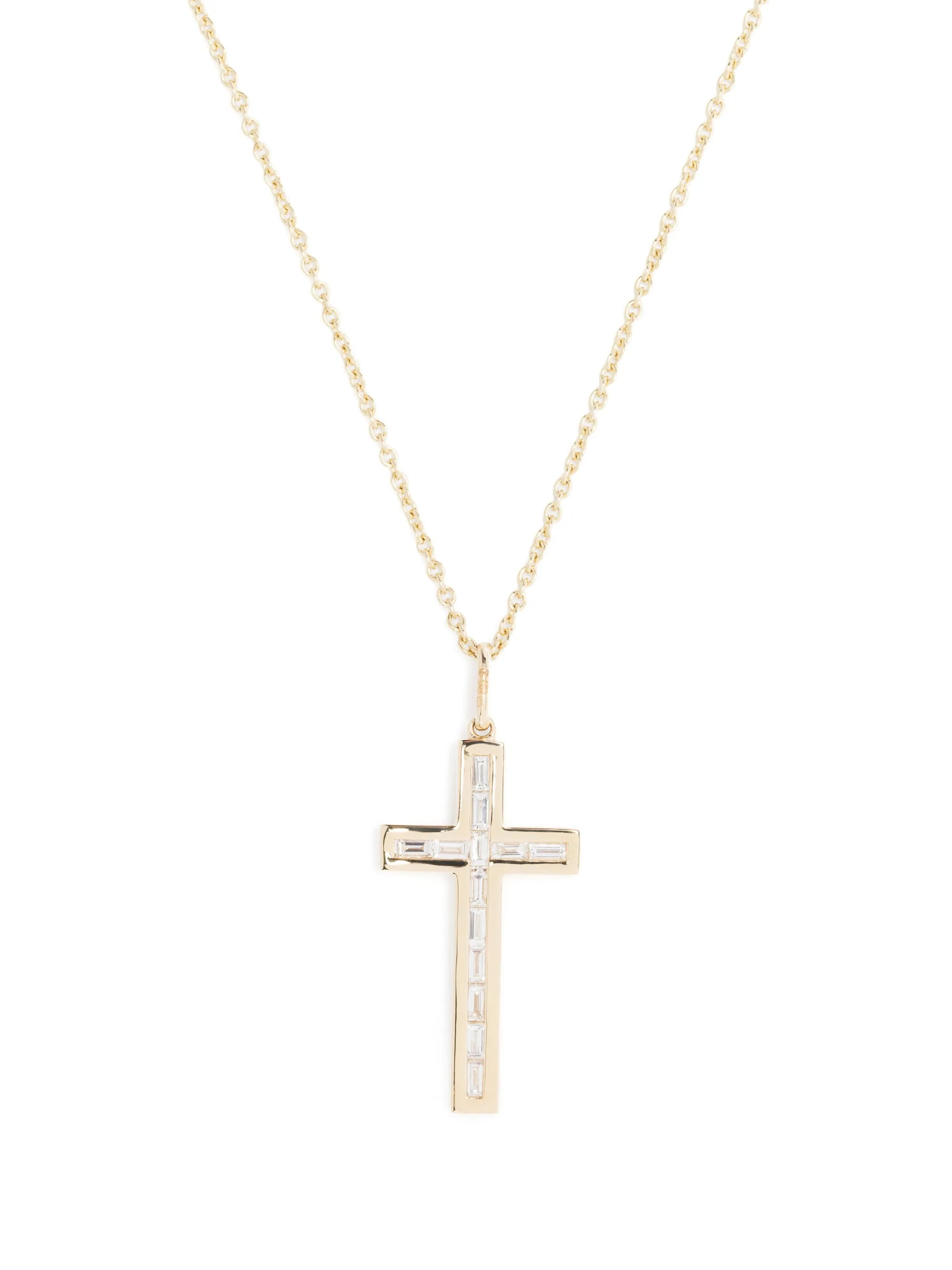 gold & diamond channel set baguette cross charm