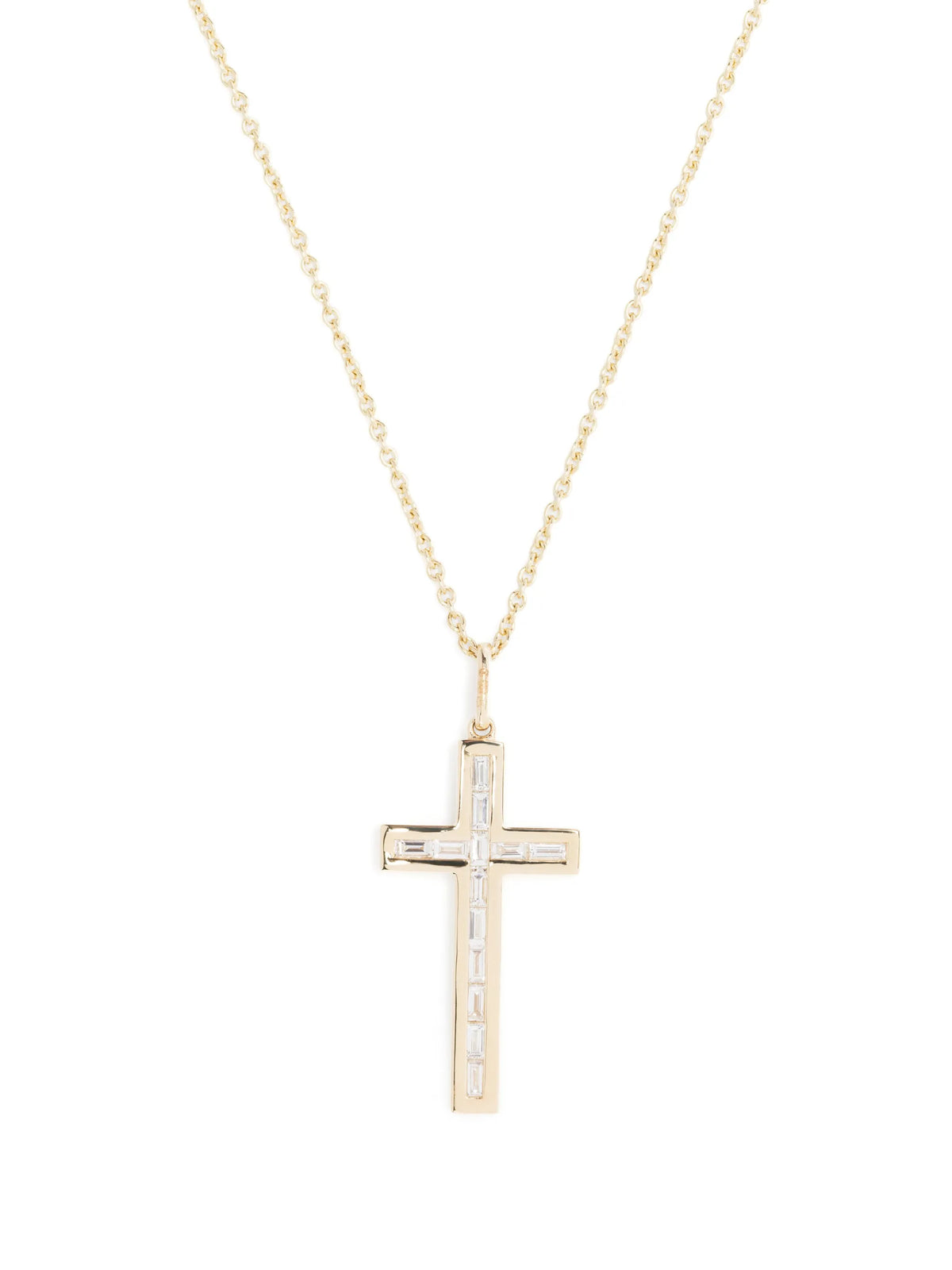 gold & diamond channel set baguette cross charm