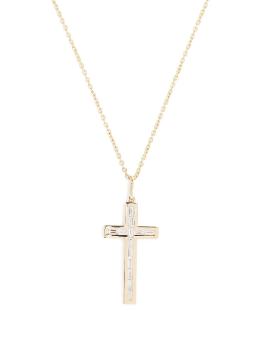 gold & diamond channel set baguette cross charm