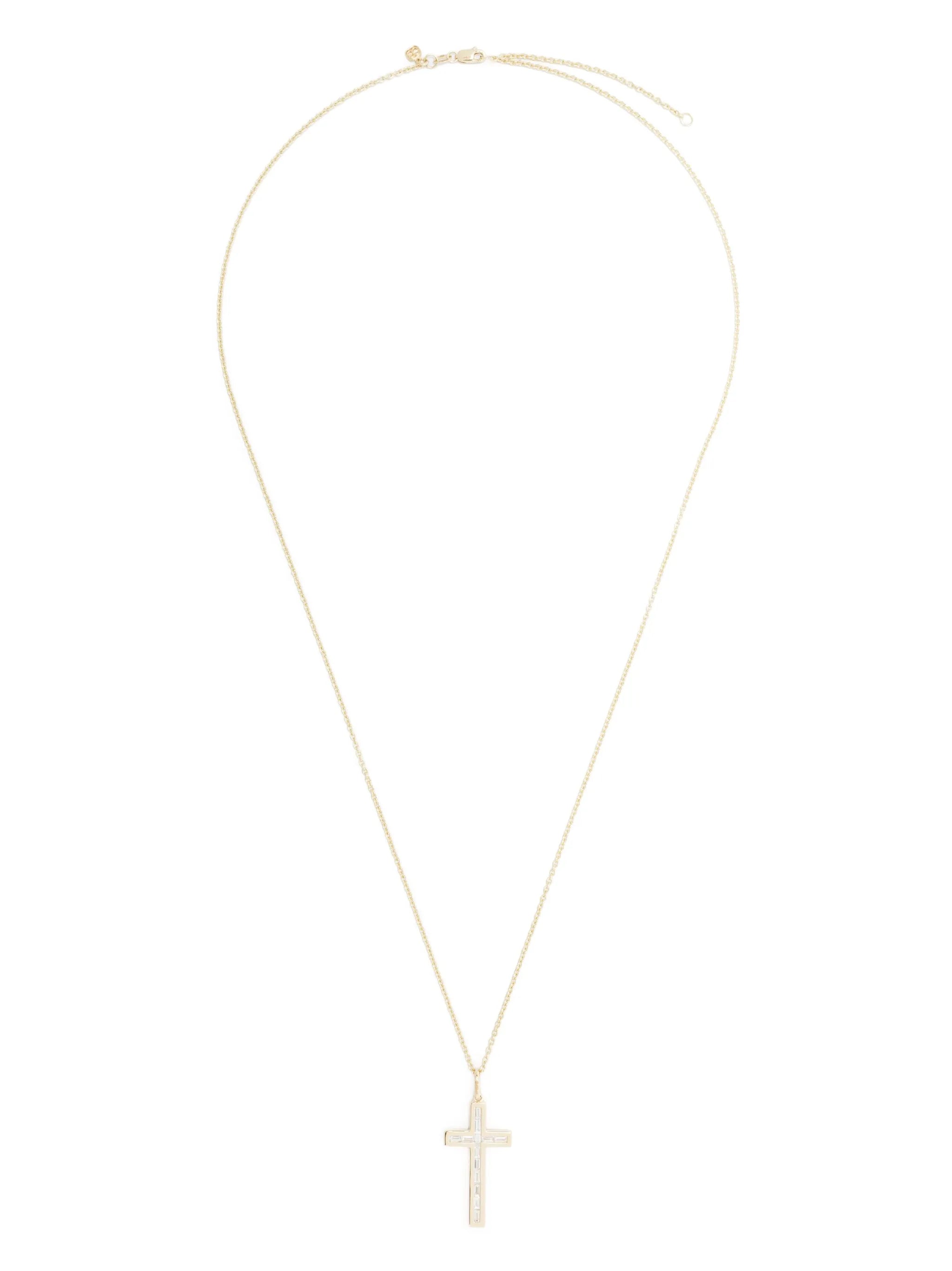 gold & diamond channel set baguette cross charm