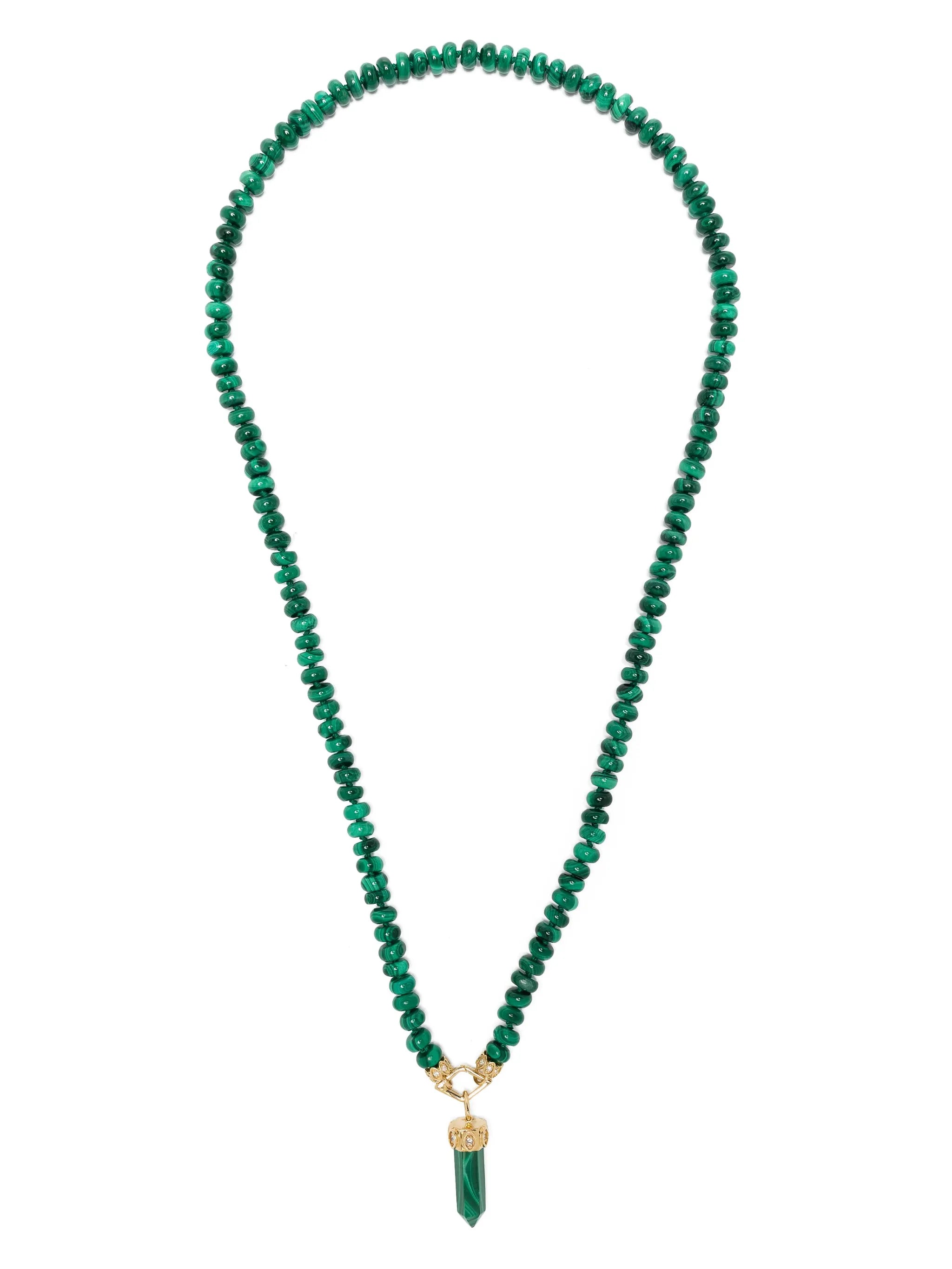 14kt yellow gold Eye malachite beaded necklace