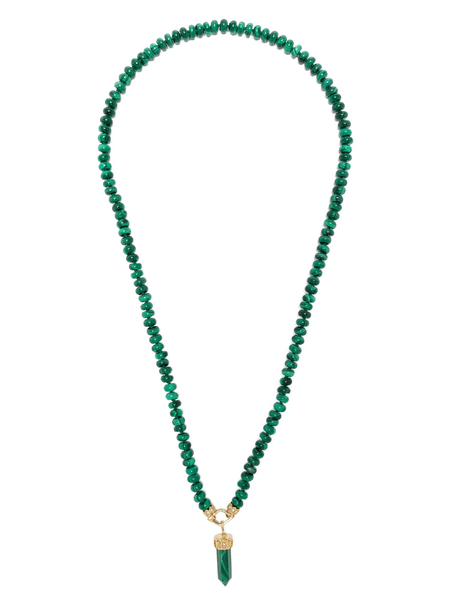 14kt yellow gold Eye malachite beaded necklace