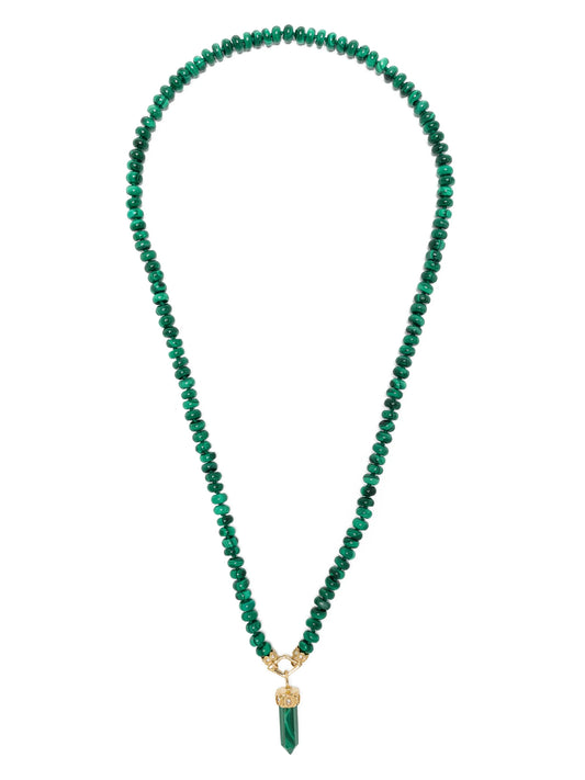 14kt yellow gold Eye malachite beaded necklace