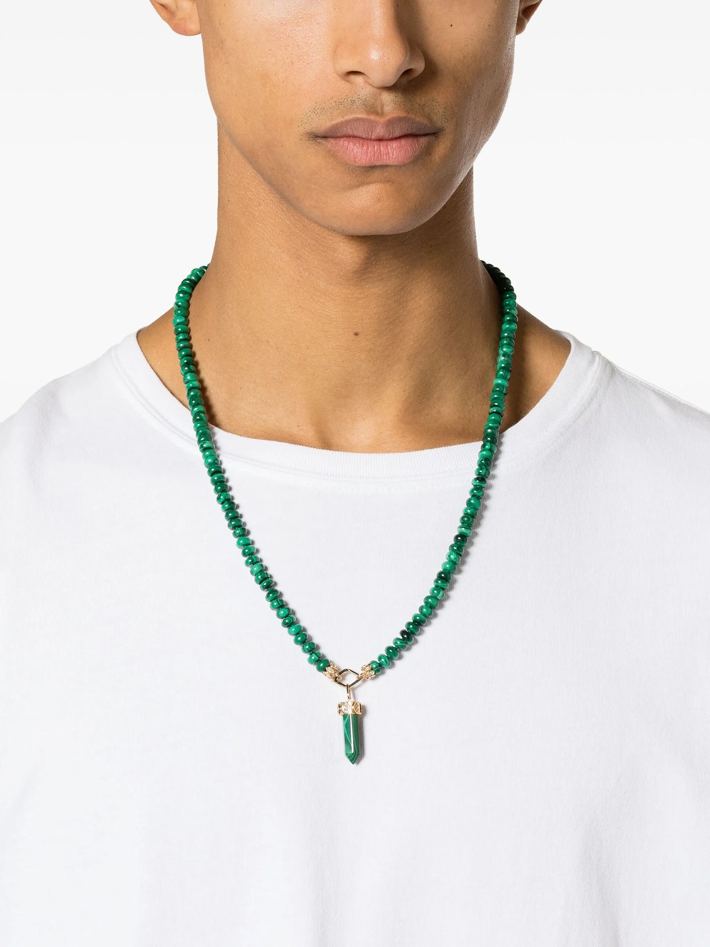 14kt yellow gold Eye malachite beaded necklace