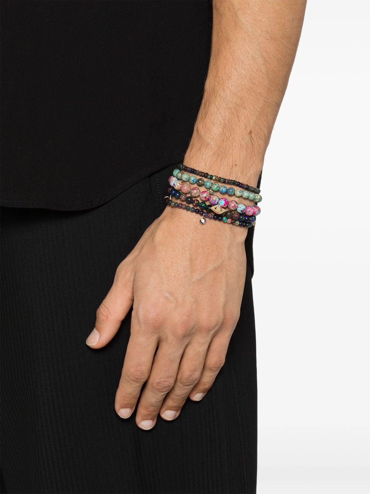 14kt yellow-gold opal and diamond beaded bracelet