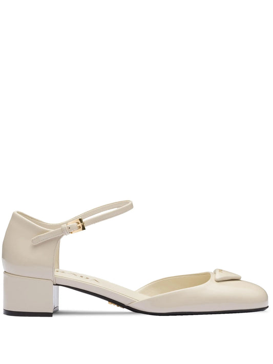 35mm triangle-logo patent-leather pumps
