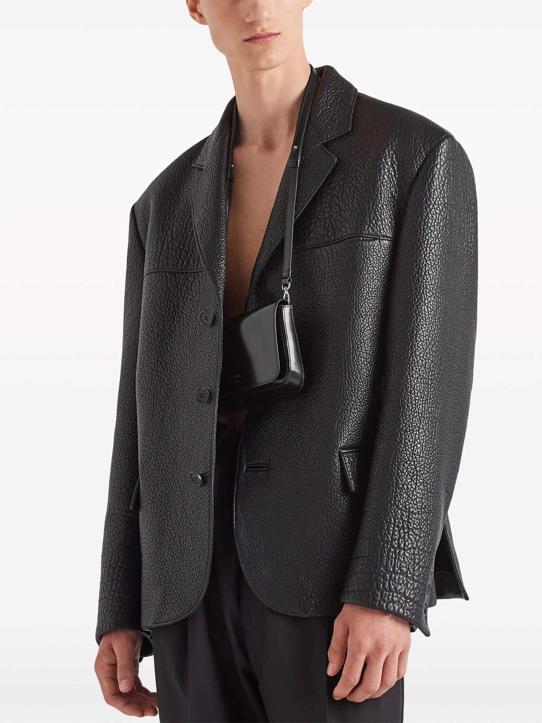 single-breasted leather jacket