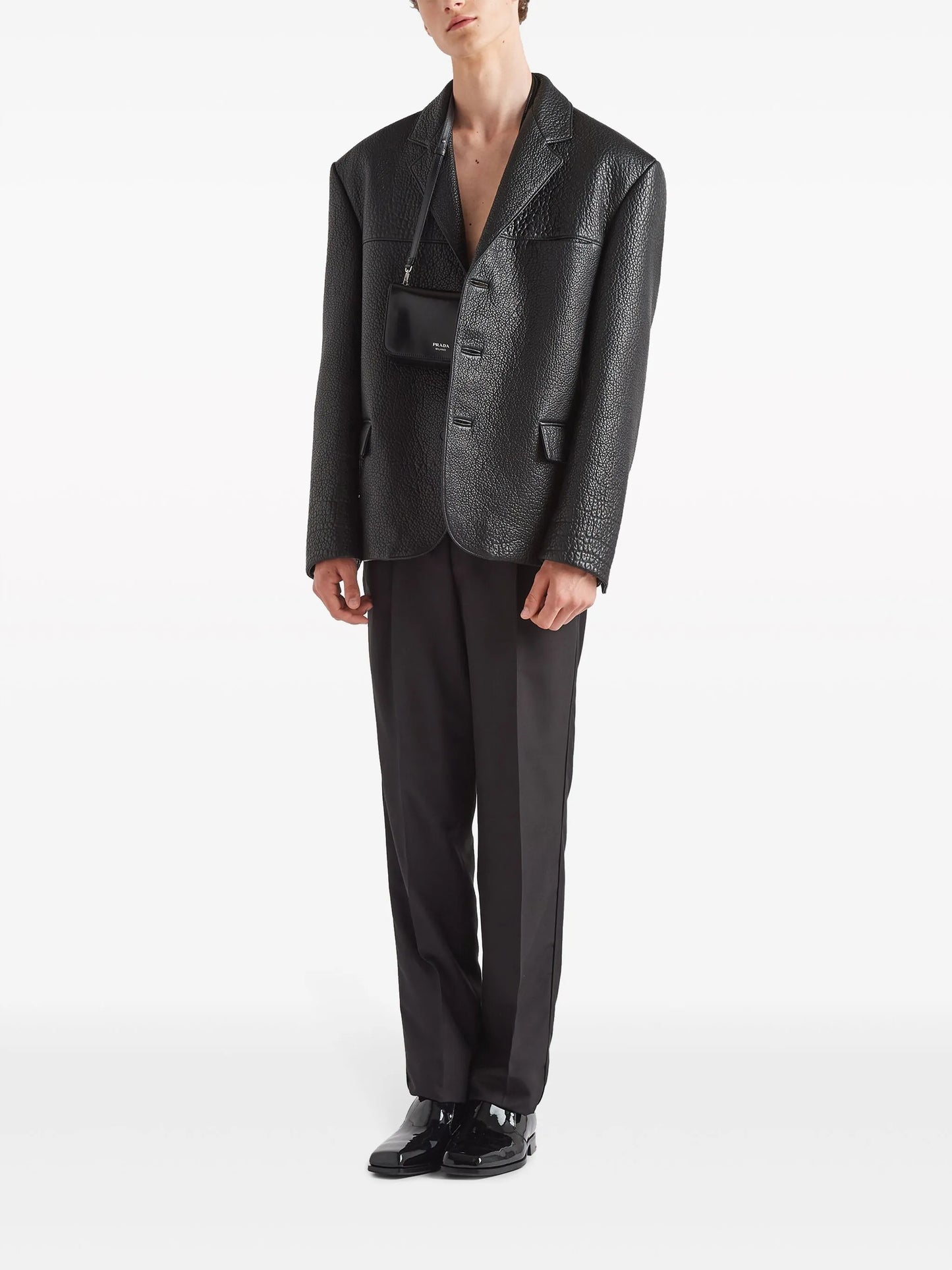 single-breasted leather jacket