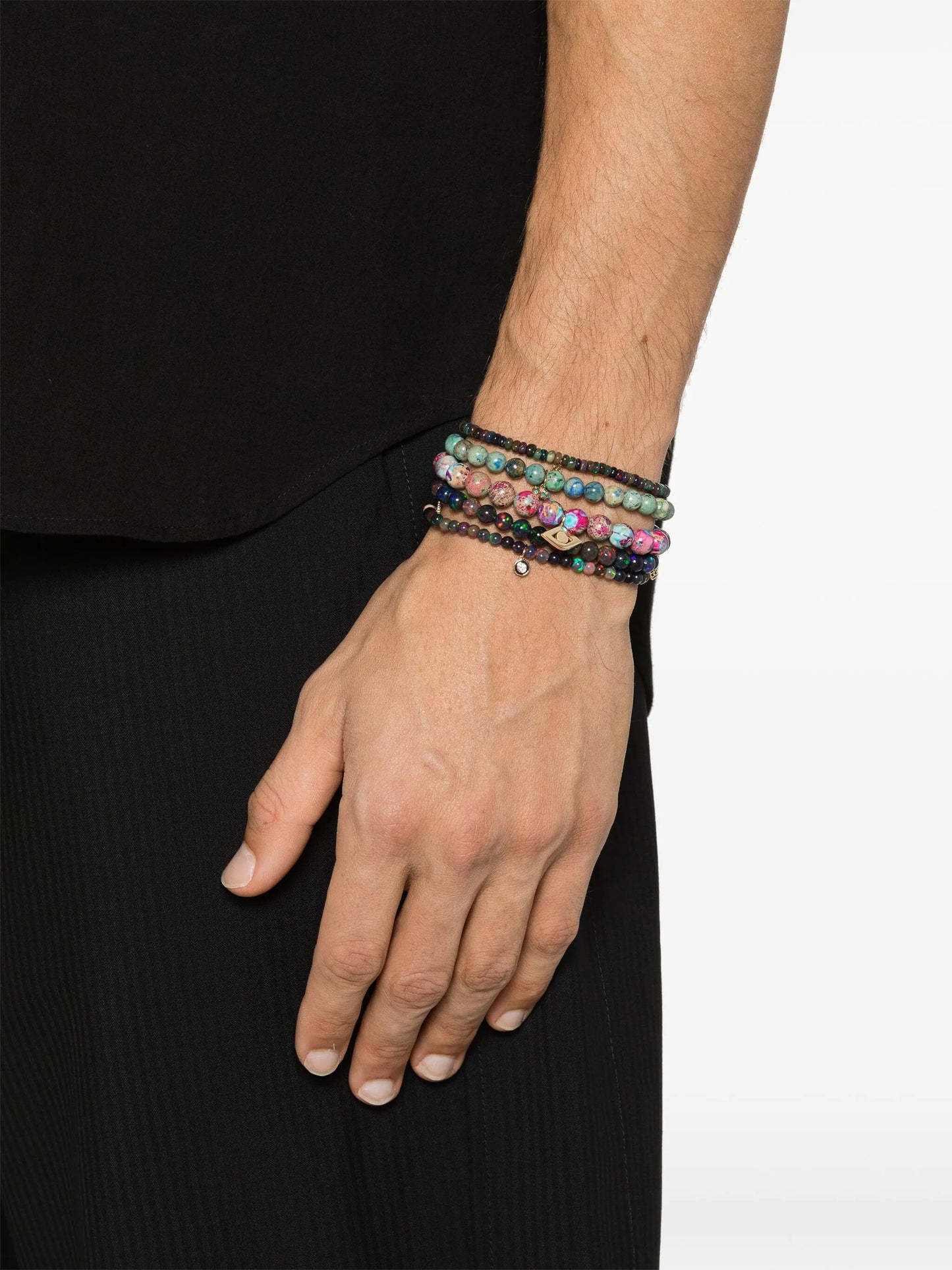 14kt yellow-gold opal and diamond beaded bracelet