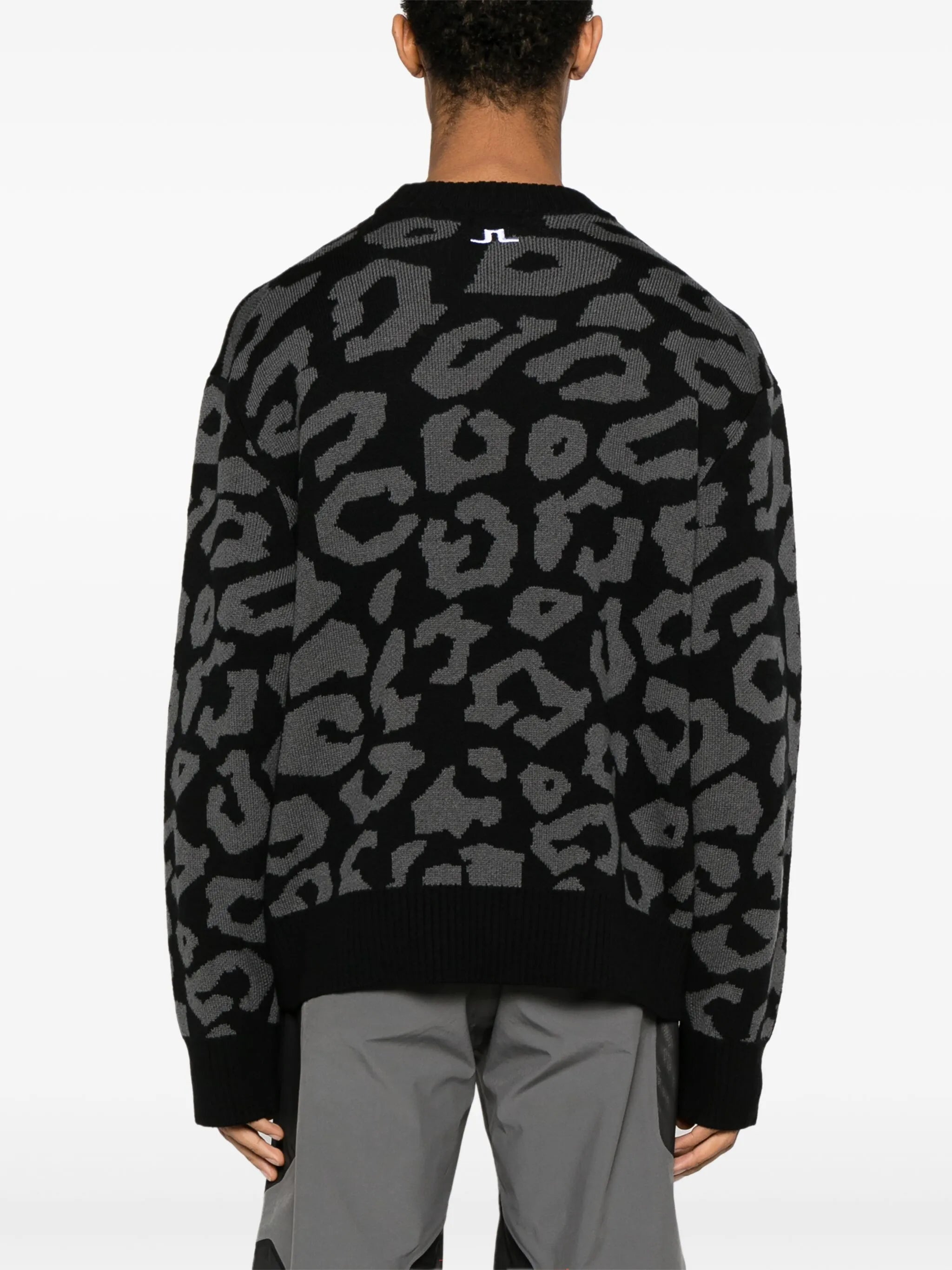 Olive patterned intarsia-knit jumper