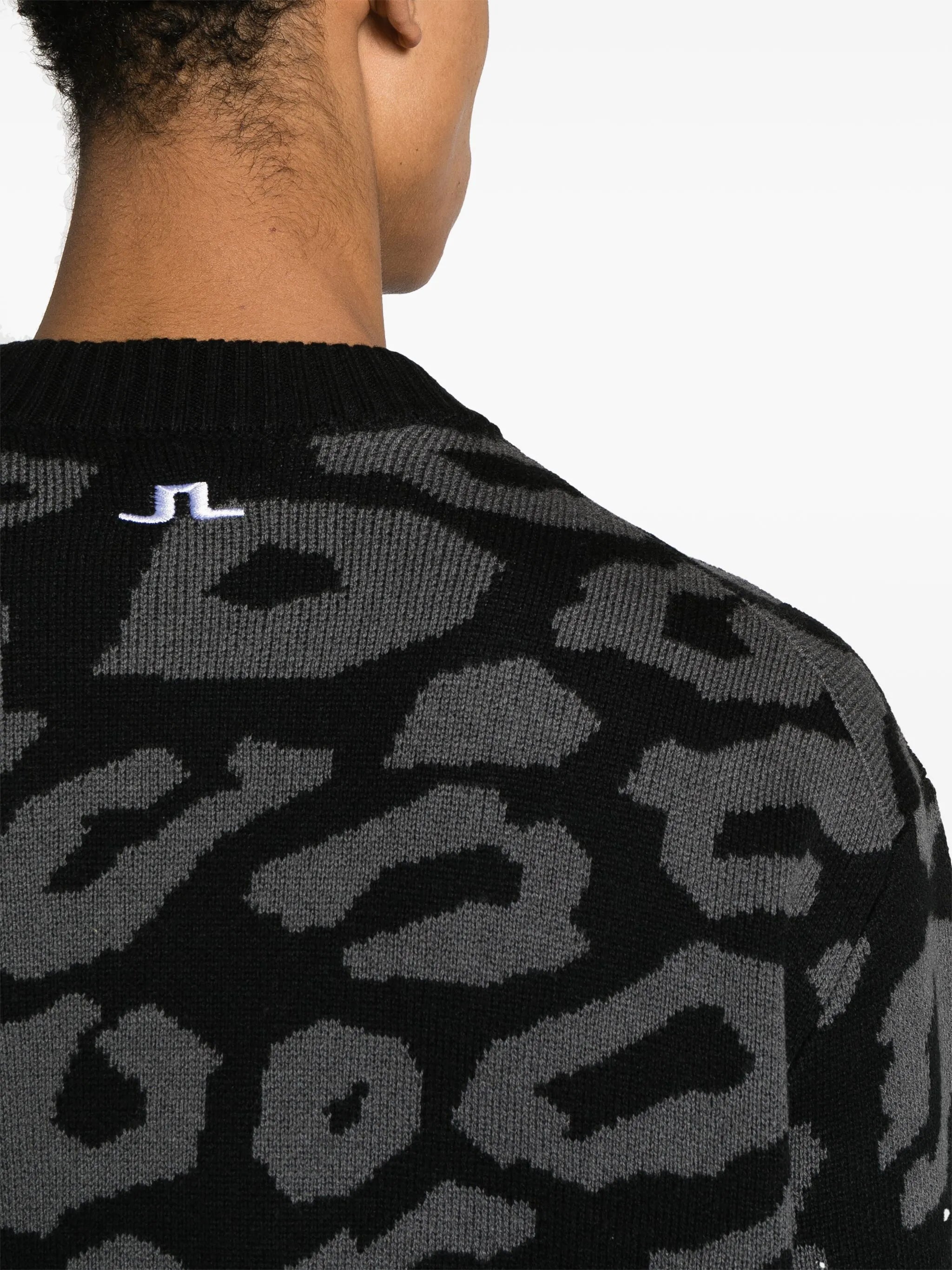 Olive patterned intarsia-knit jumper