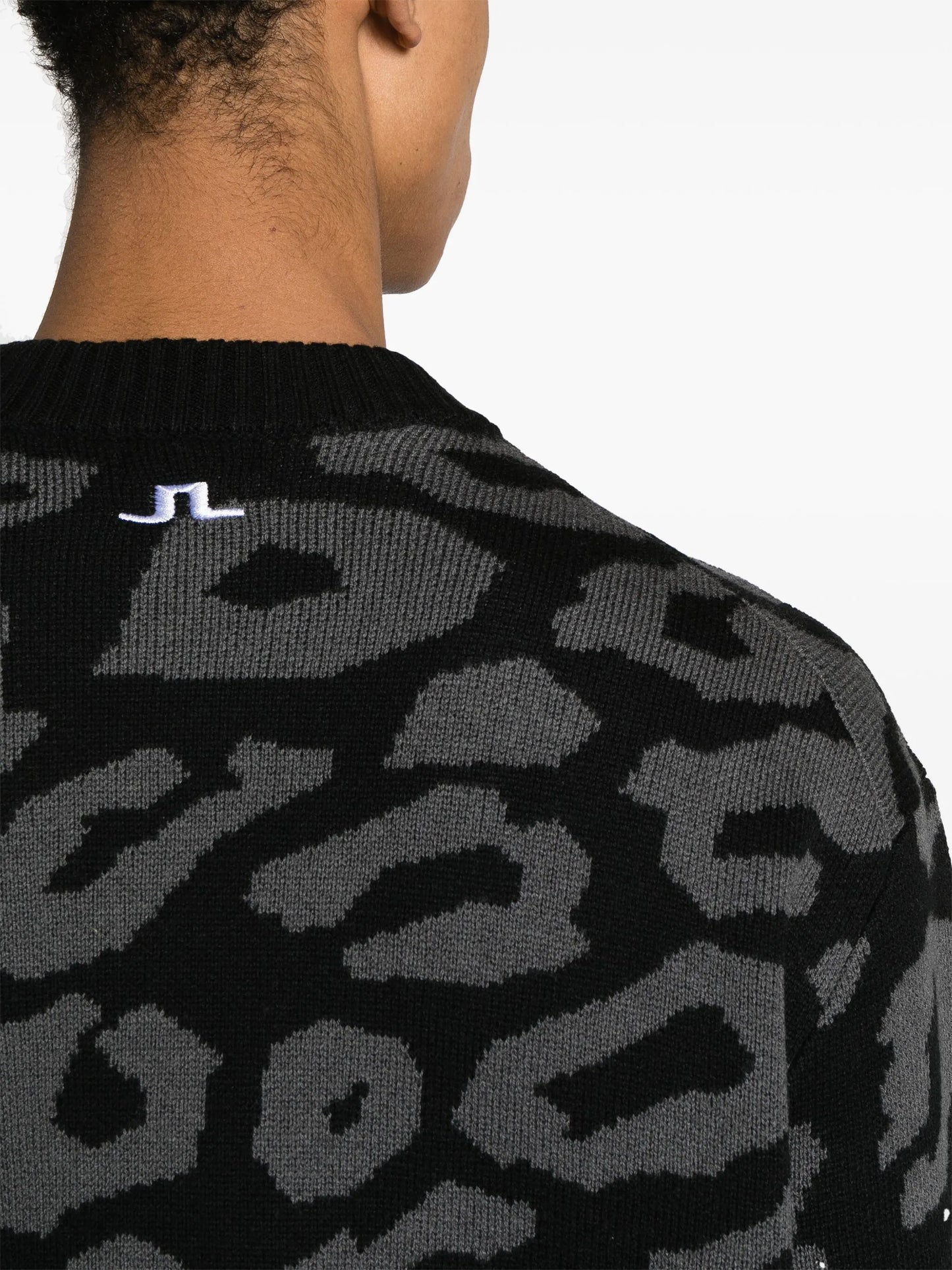 Olive patterned intarsia-knit jumper