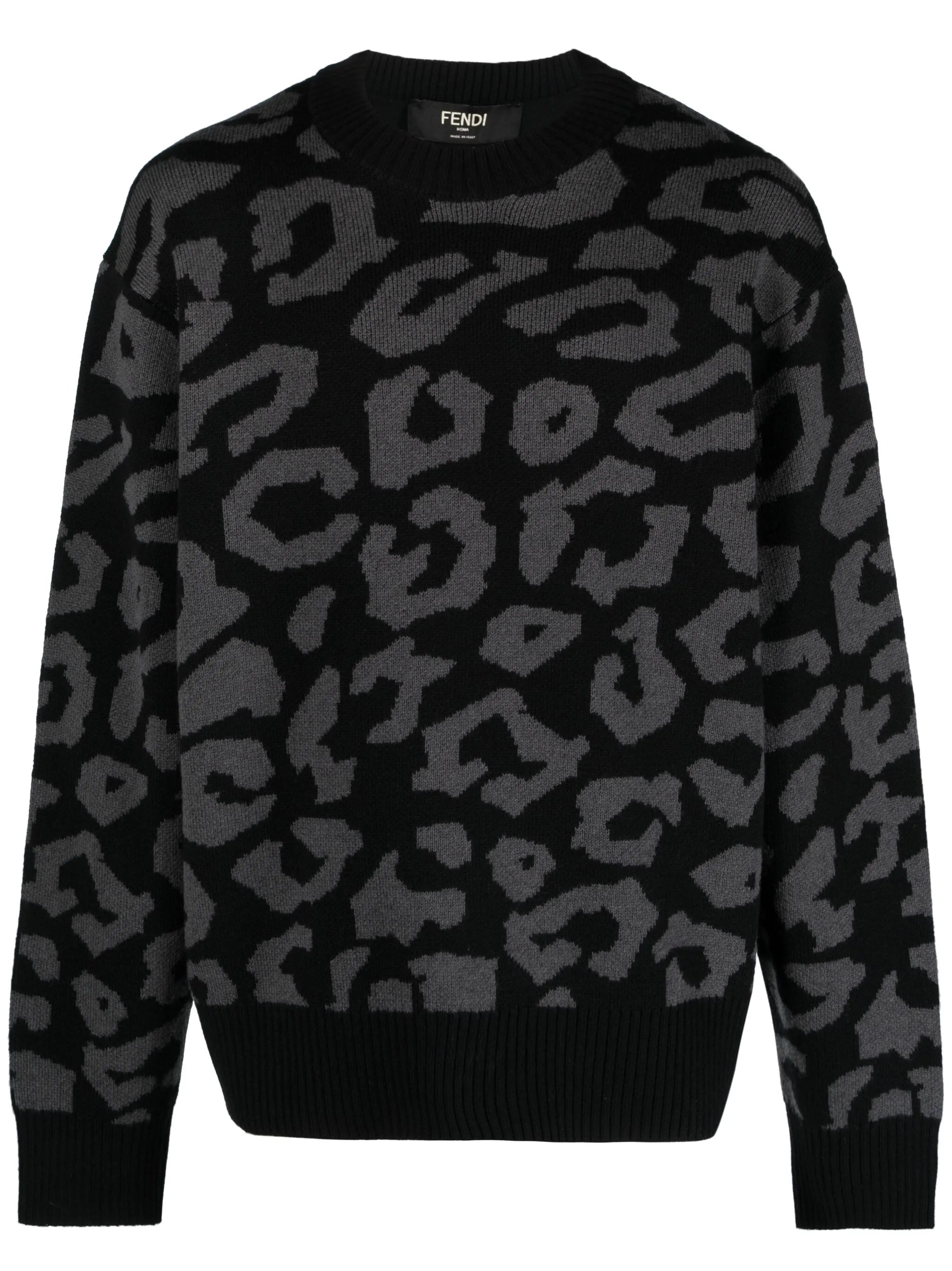 Olive patterned intarsia-knit jumper