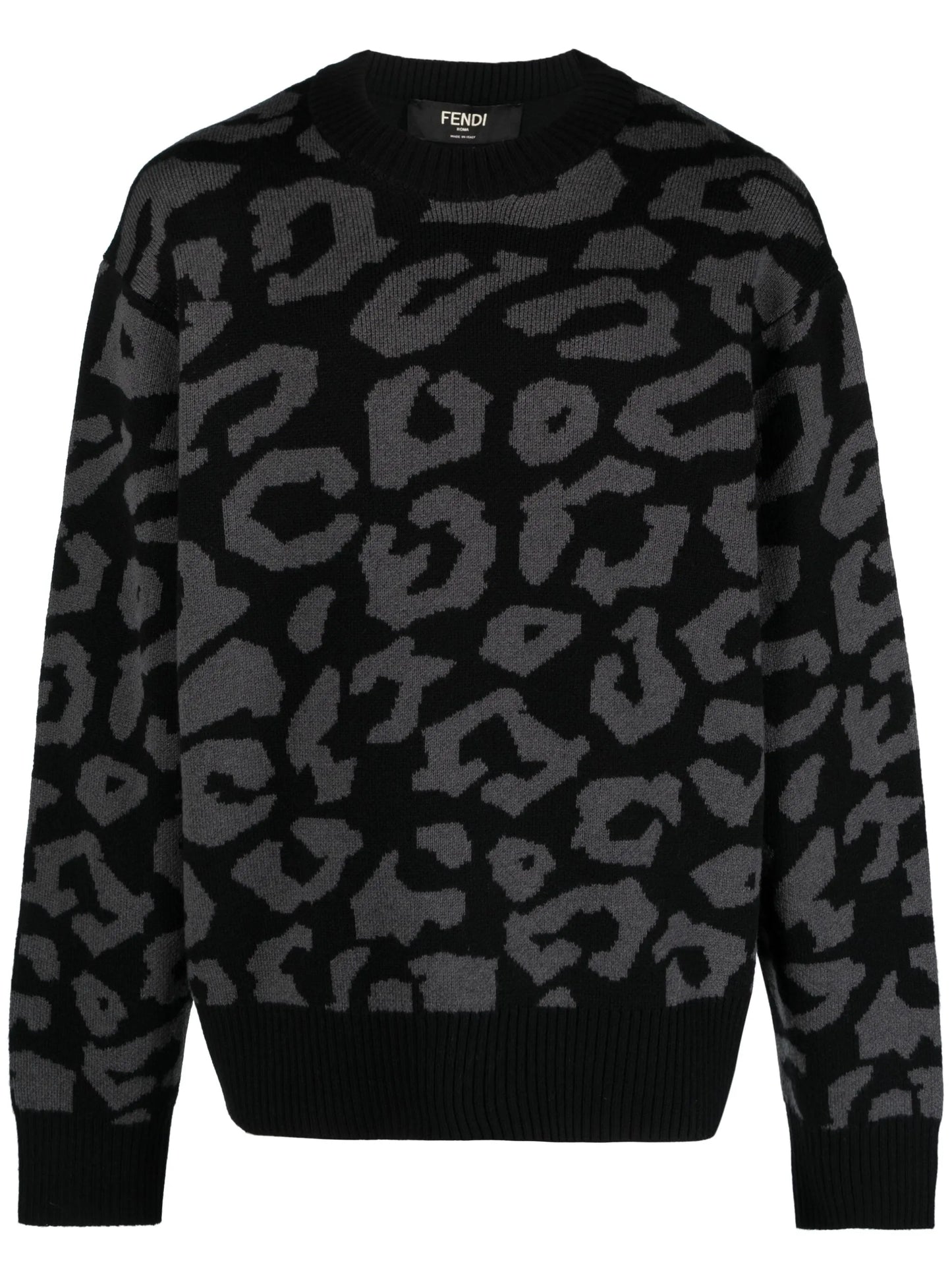 Olive patterned intarsia-knit jumper