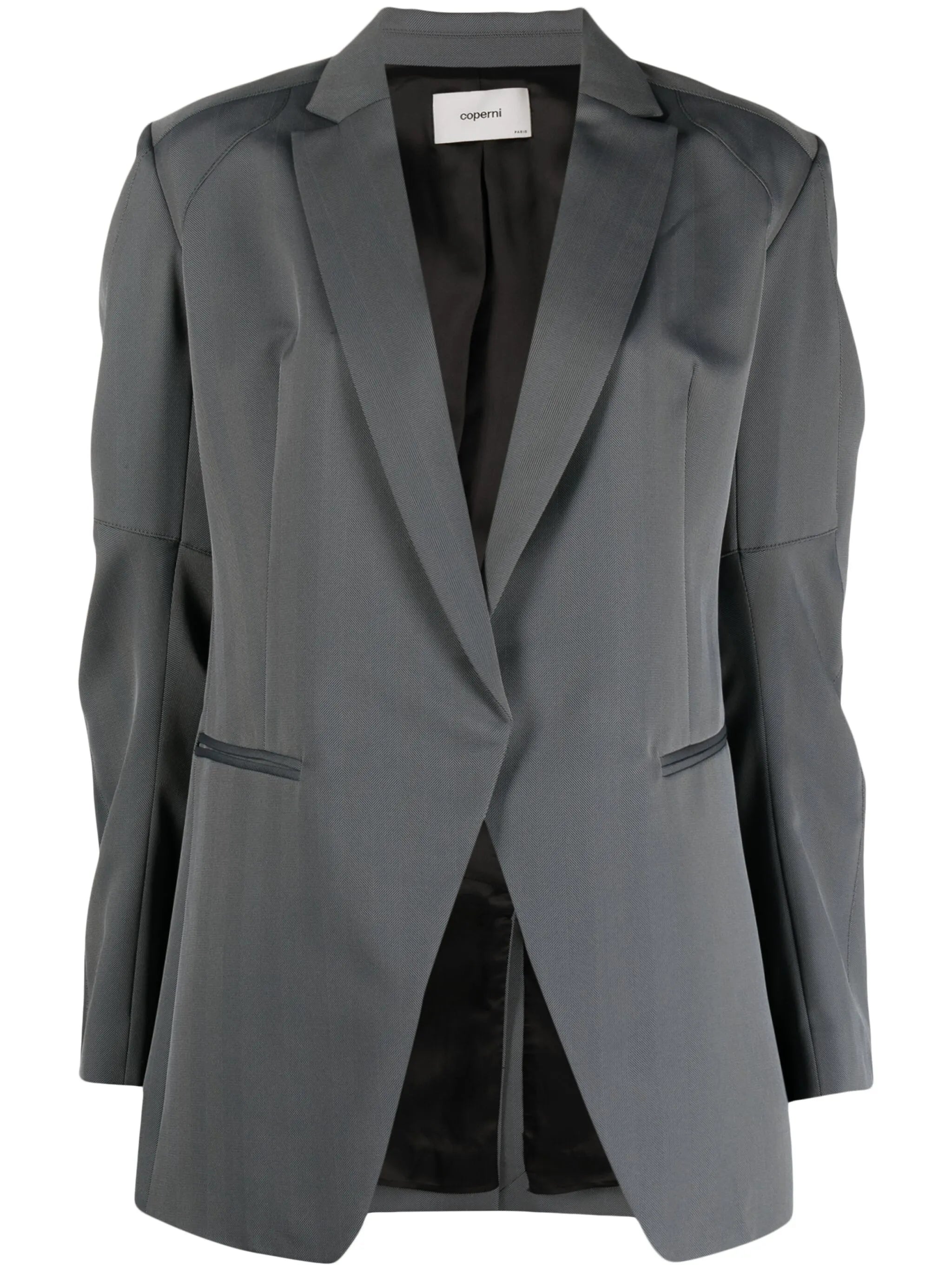 herringbone-pattern biker blazer