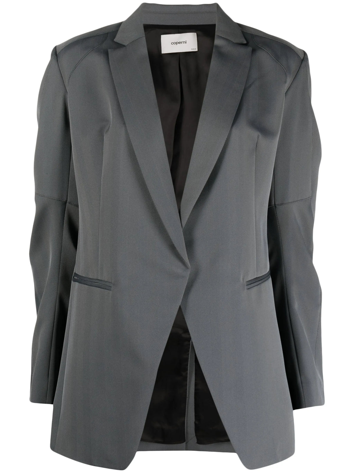 herringbone-pattern biker blazer