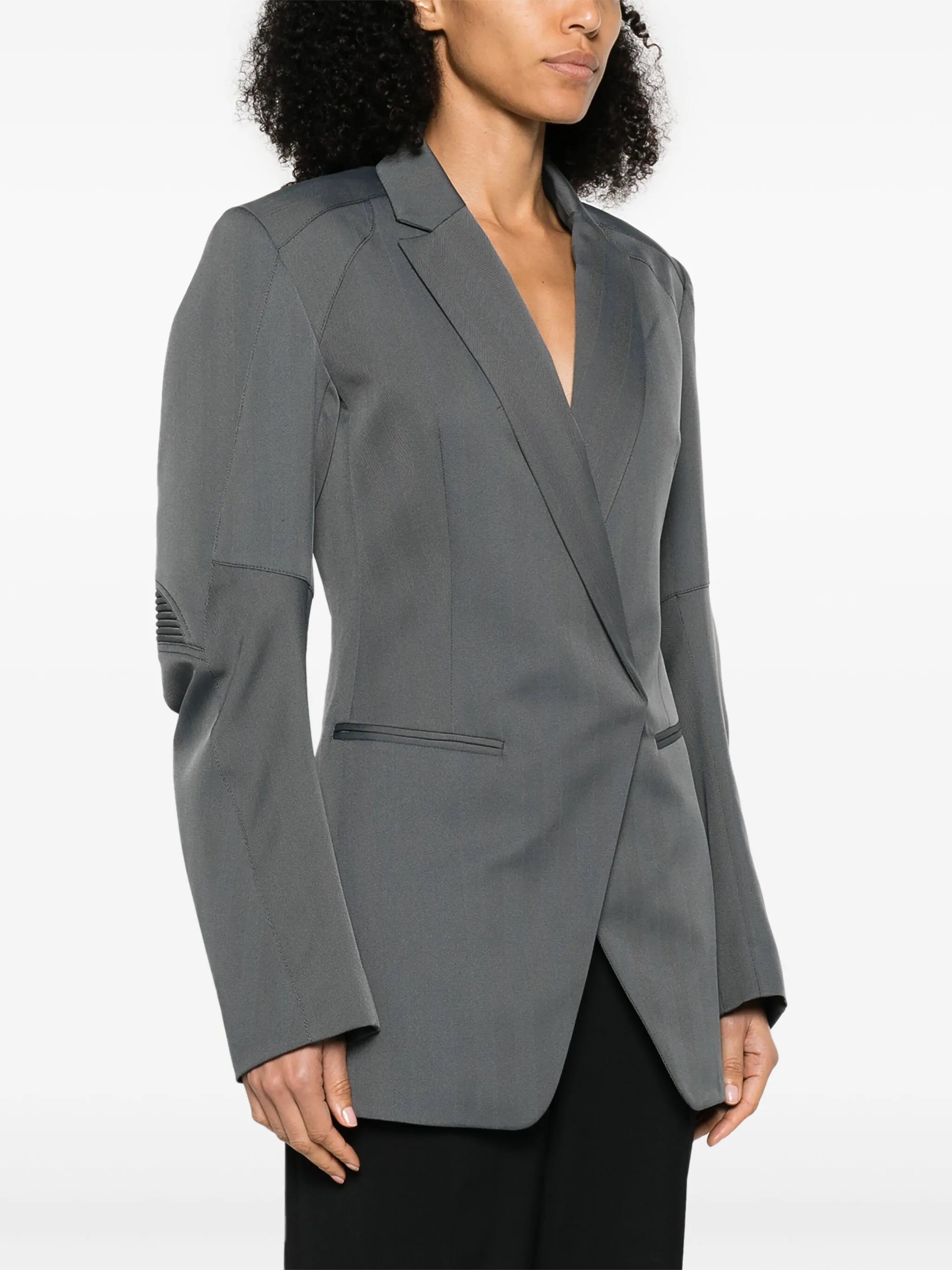 herringbone-pattern biker blazer