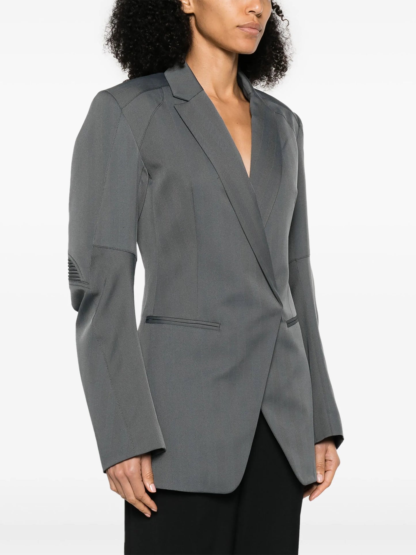 herringbone-pattern biker blazer