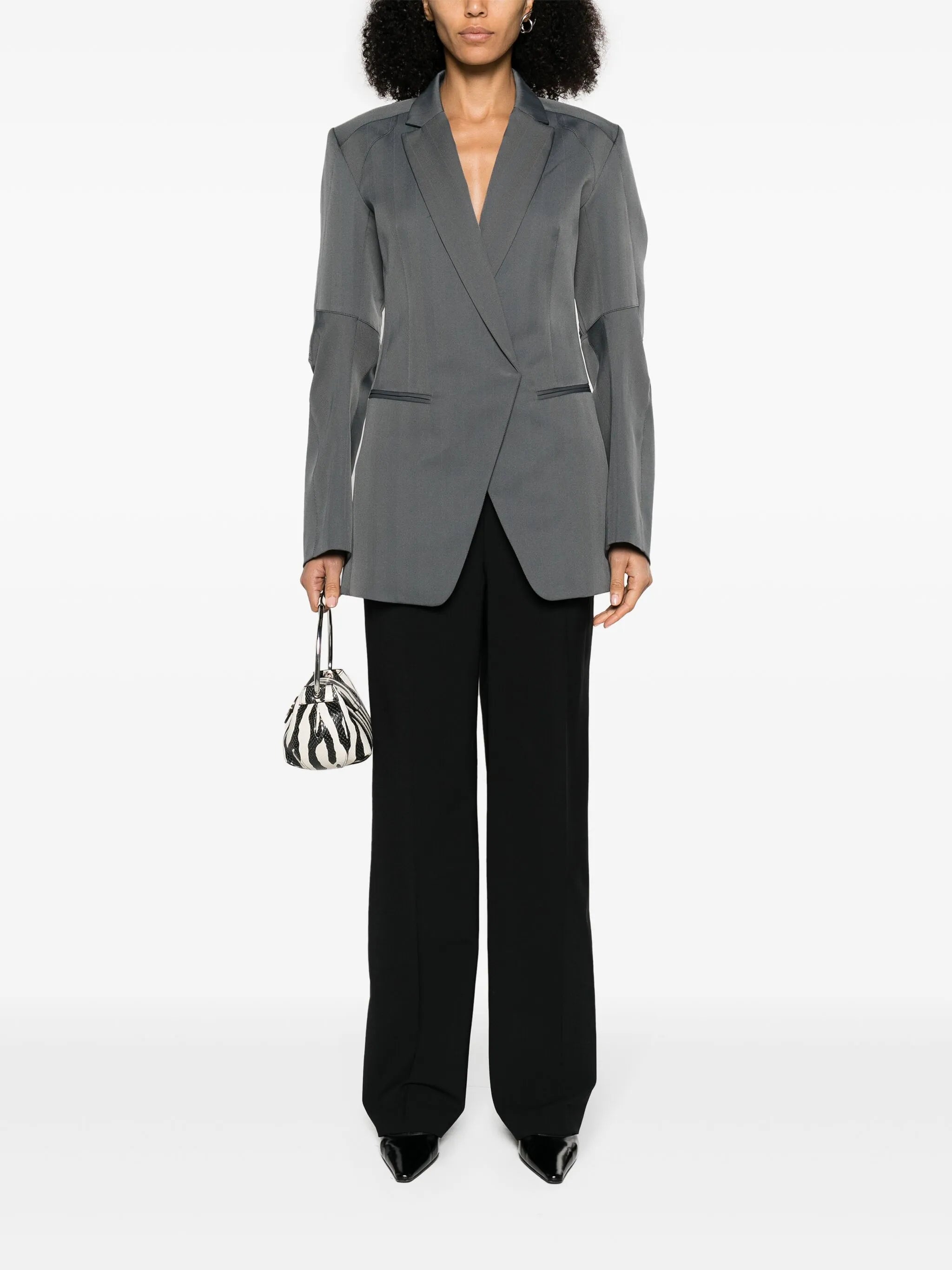 herringbone-pattern biker blazer
