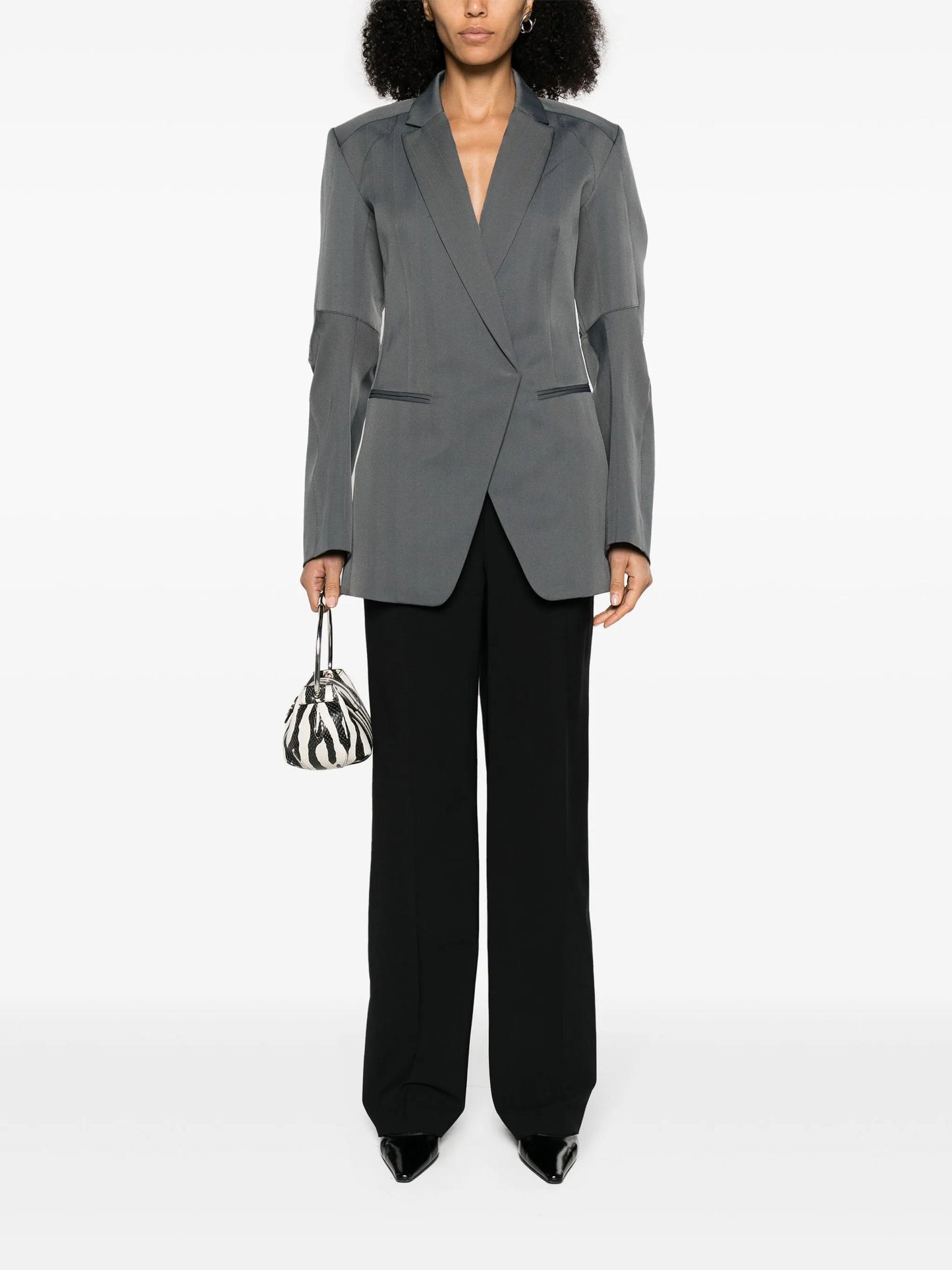 herringbone-pattern biker blazer