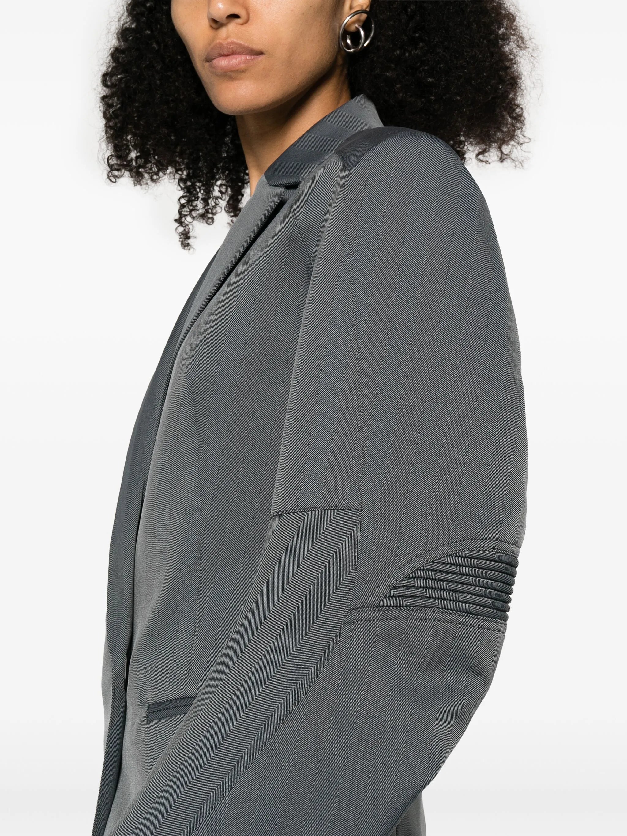 herringbone-pattern biker blazer