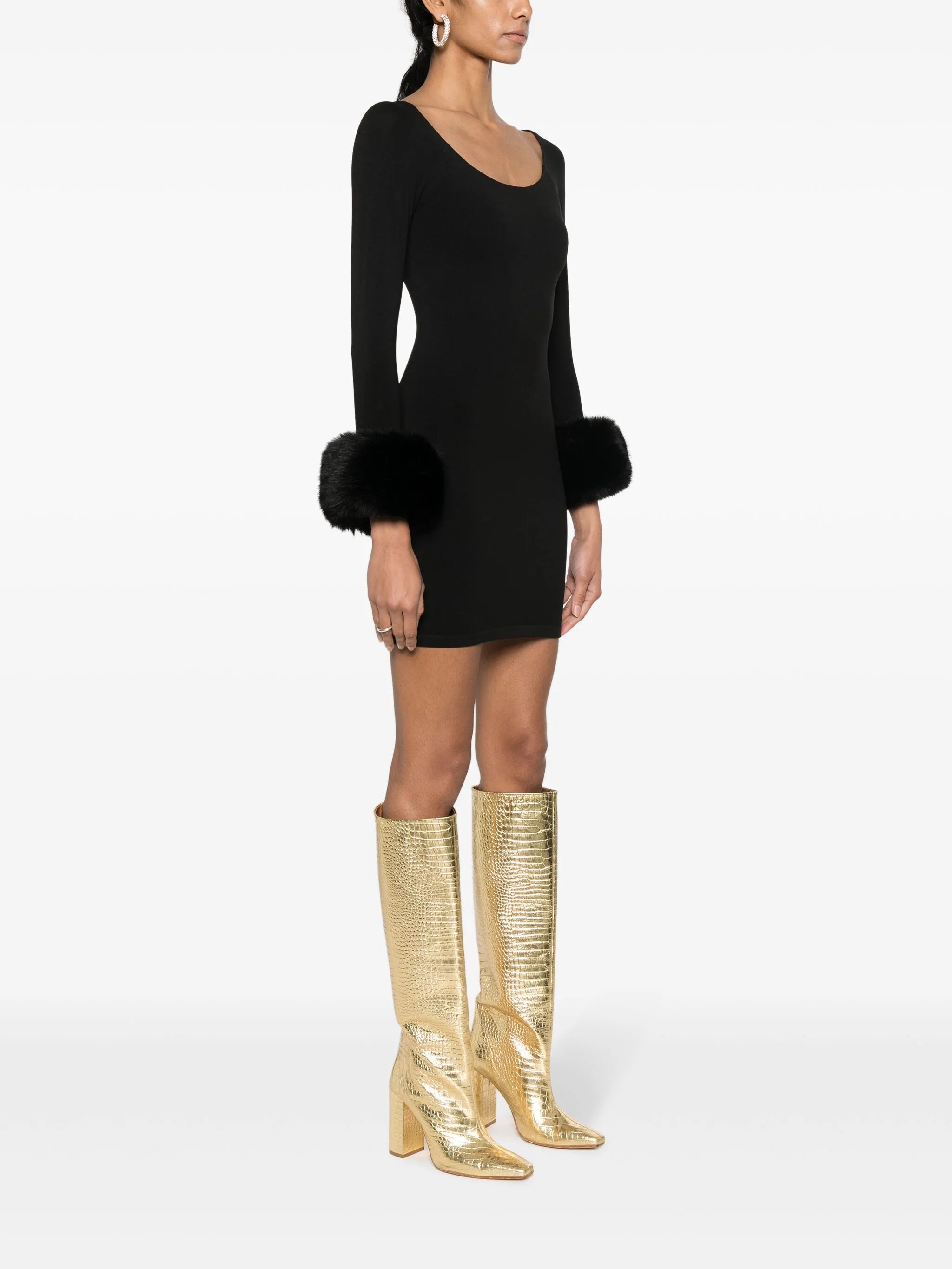 faux-fur cuffs short dress