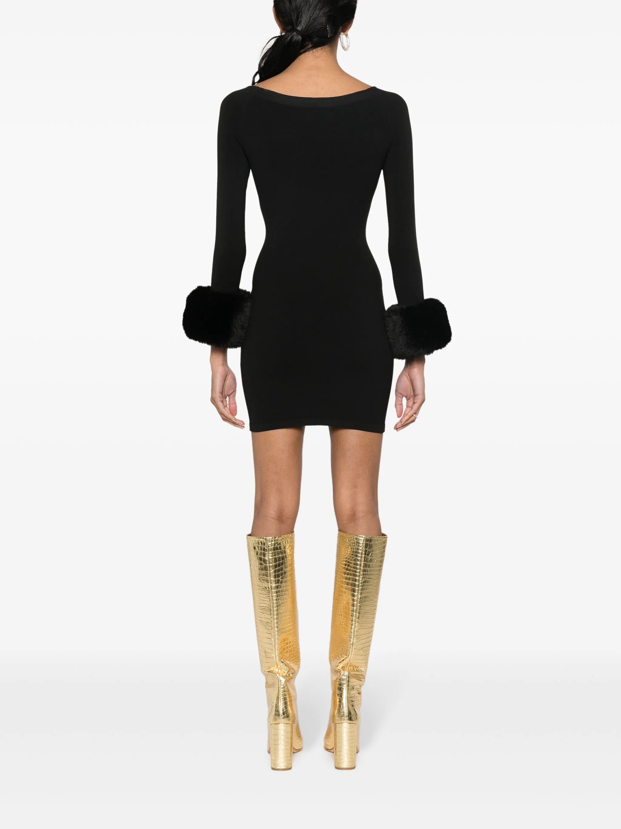 faux-fur cuffs short dress