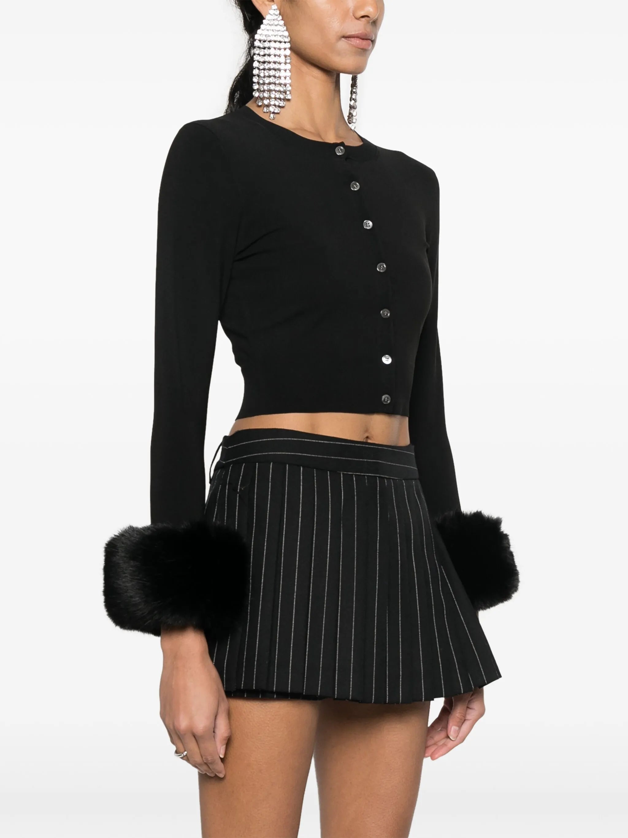 faux-fur detail cropped cardigan