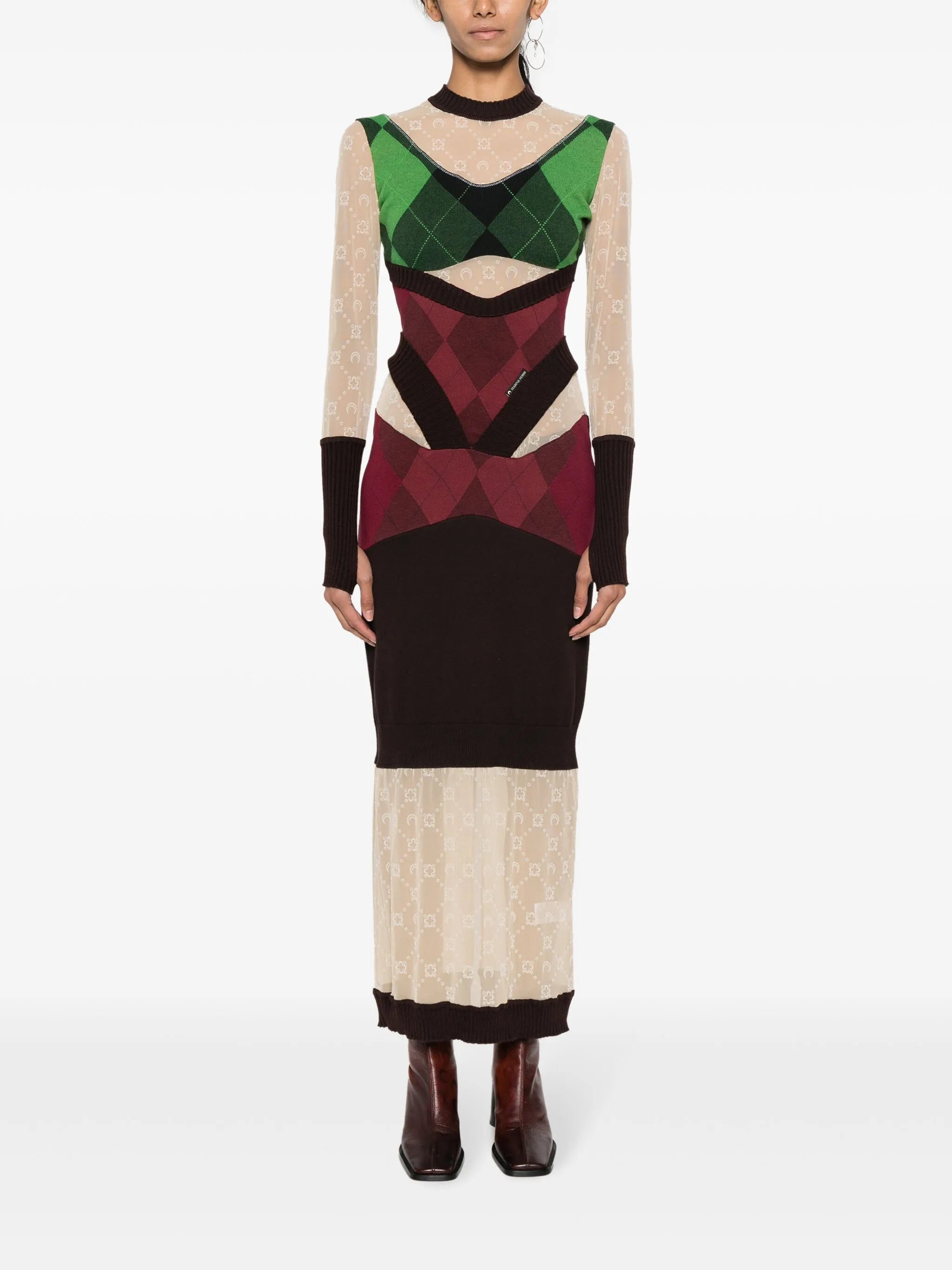 Regenerated lozenge-knit midi dress