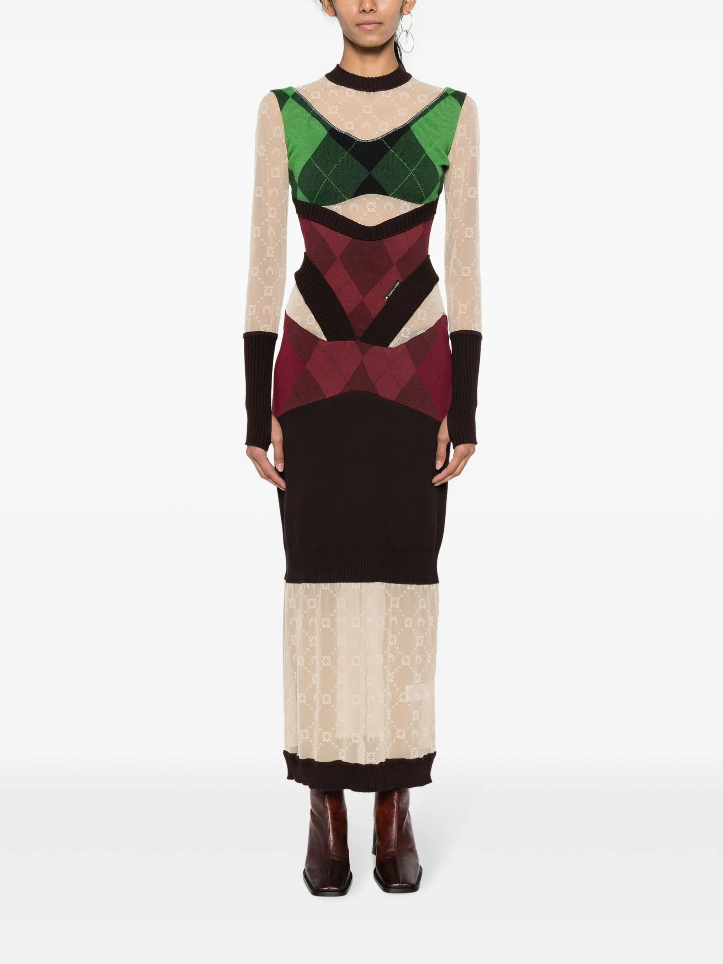 Regenerated lozenge-knit midi dress