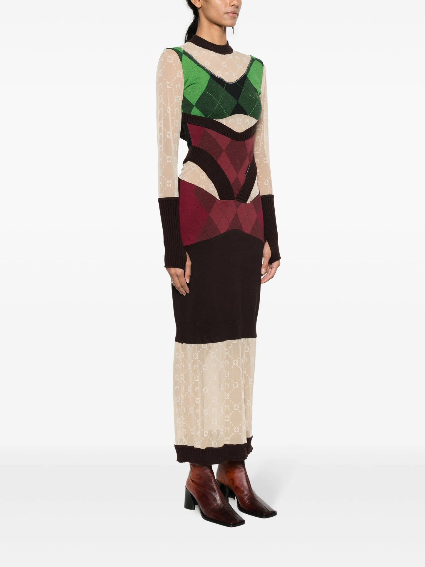 Regenerated lozenge-knit midi dress