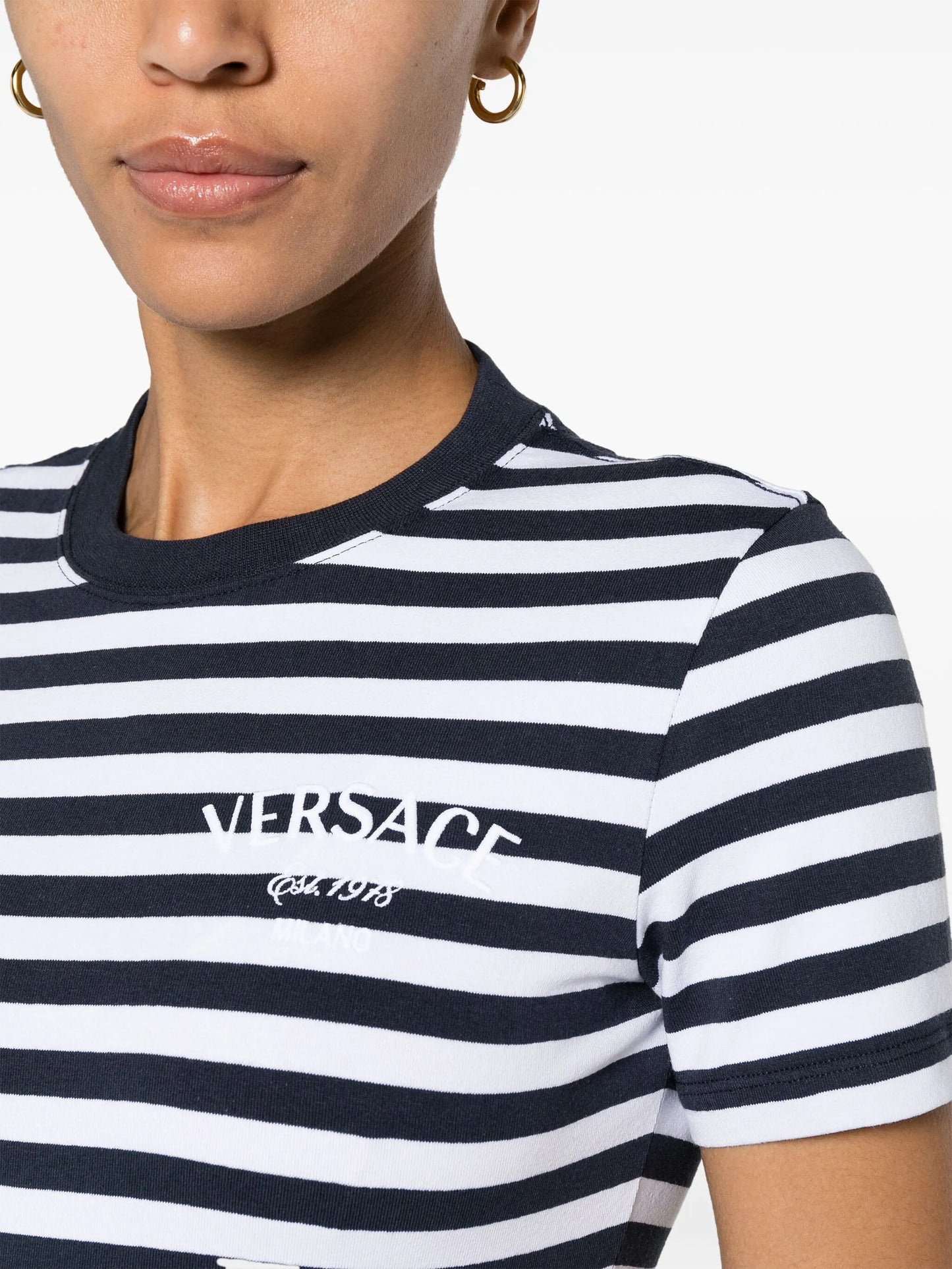 logo-embroidered striped T-shirt
