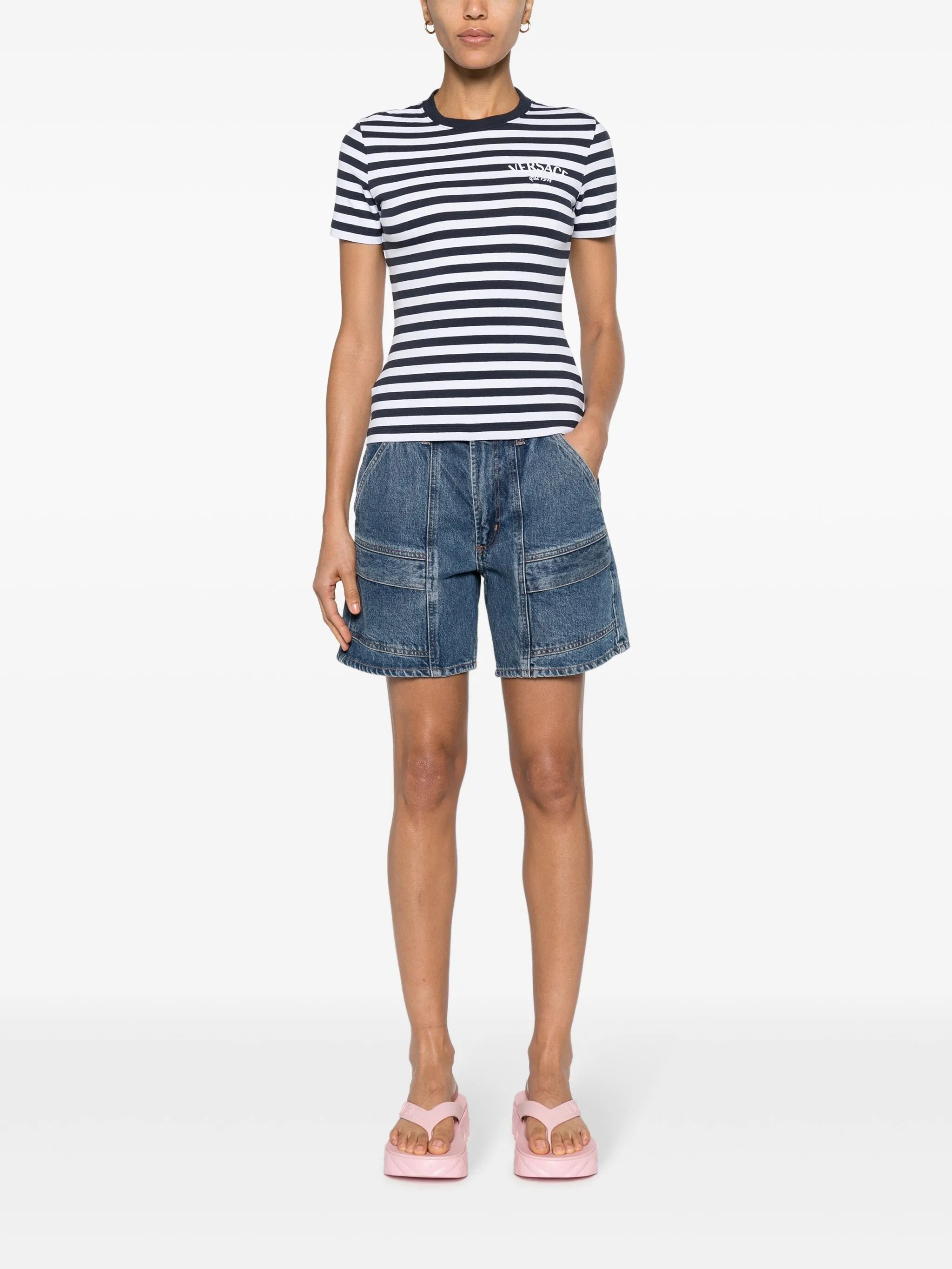 logo-embroidered striped T-shirt
