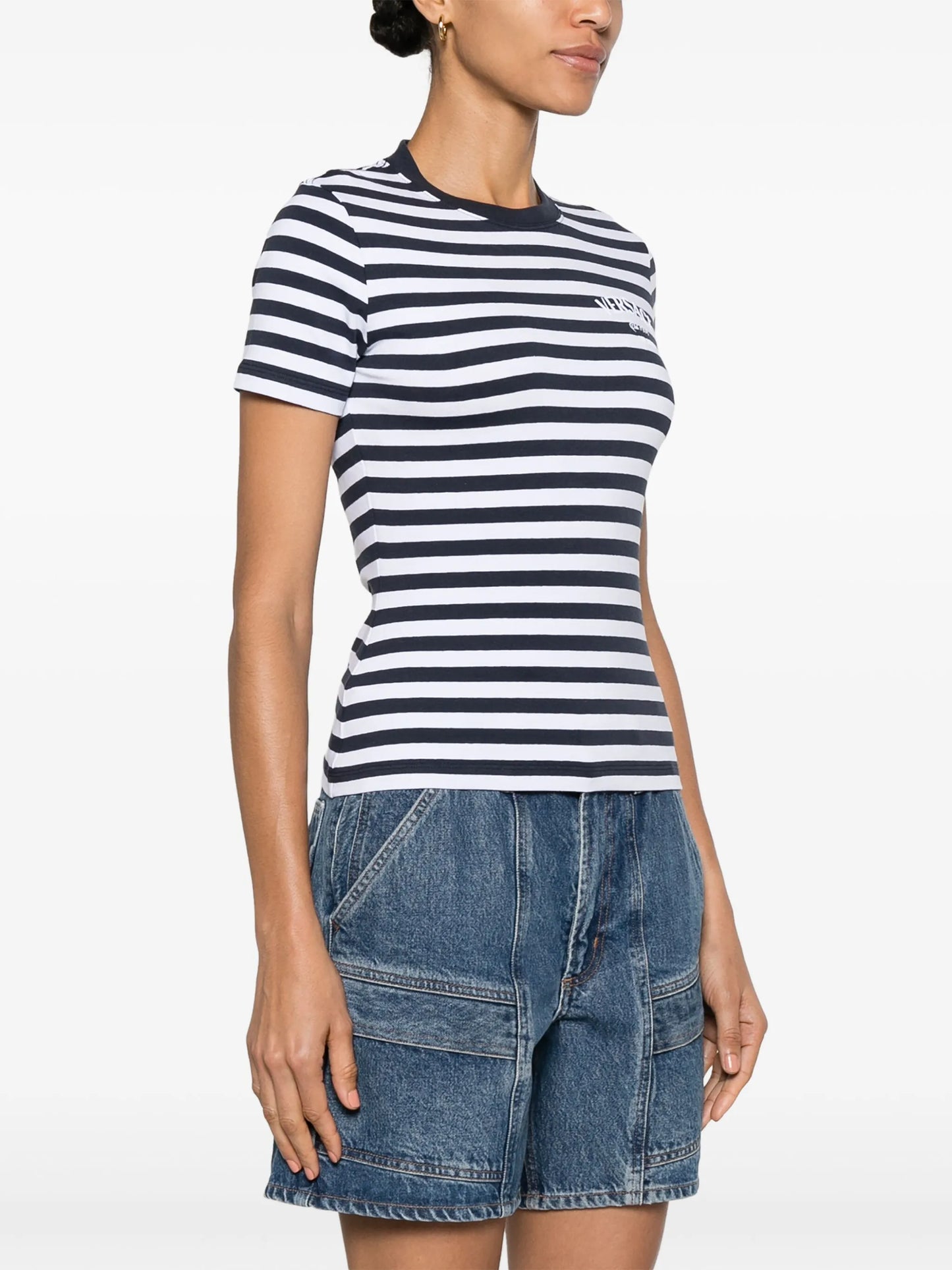 logo-embroidered striped T-shirt