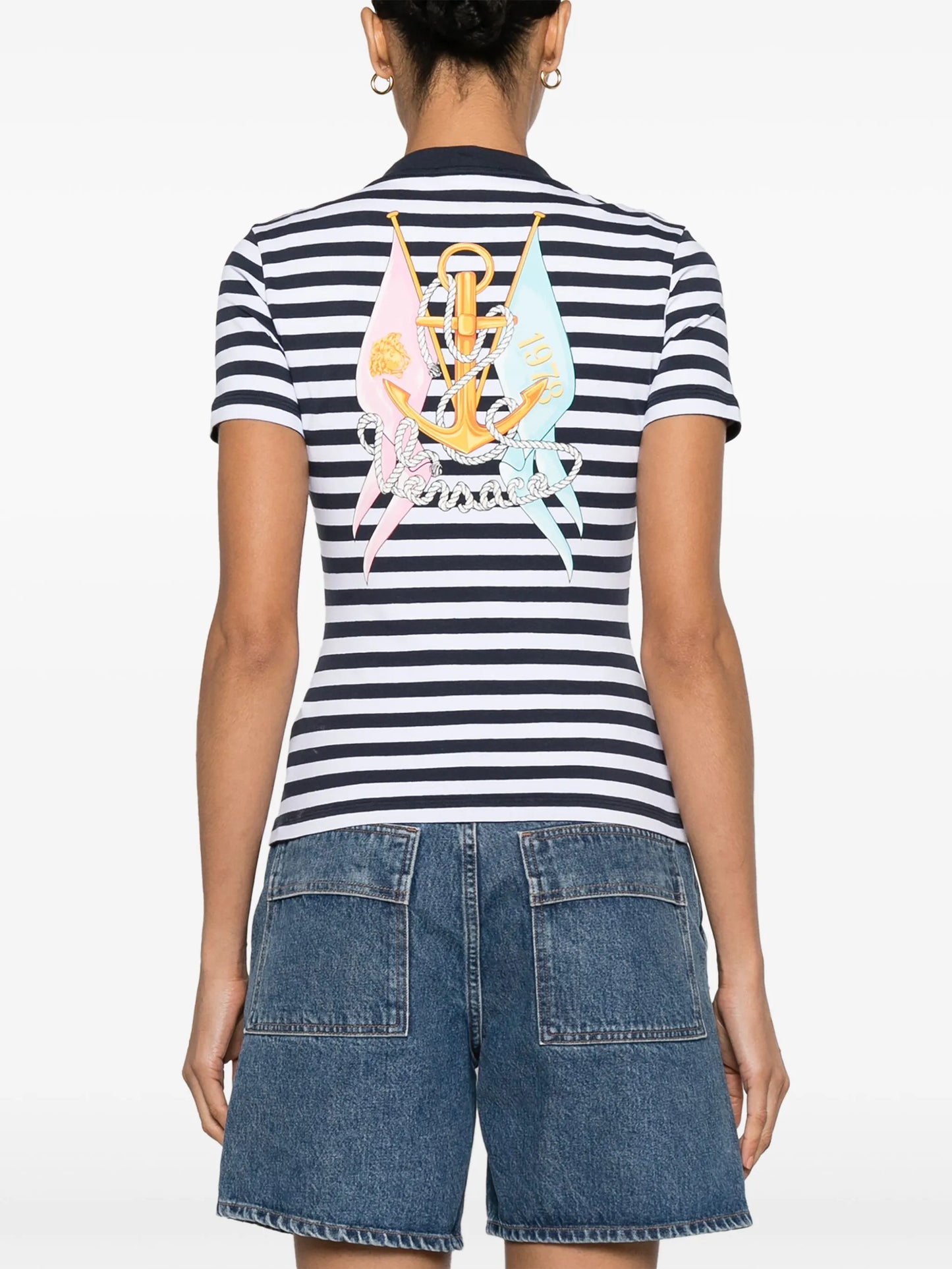 logo-embroidered striped T-shirt