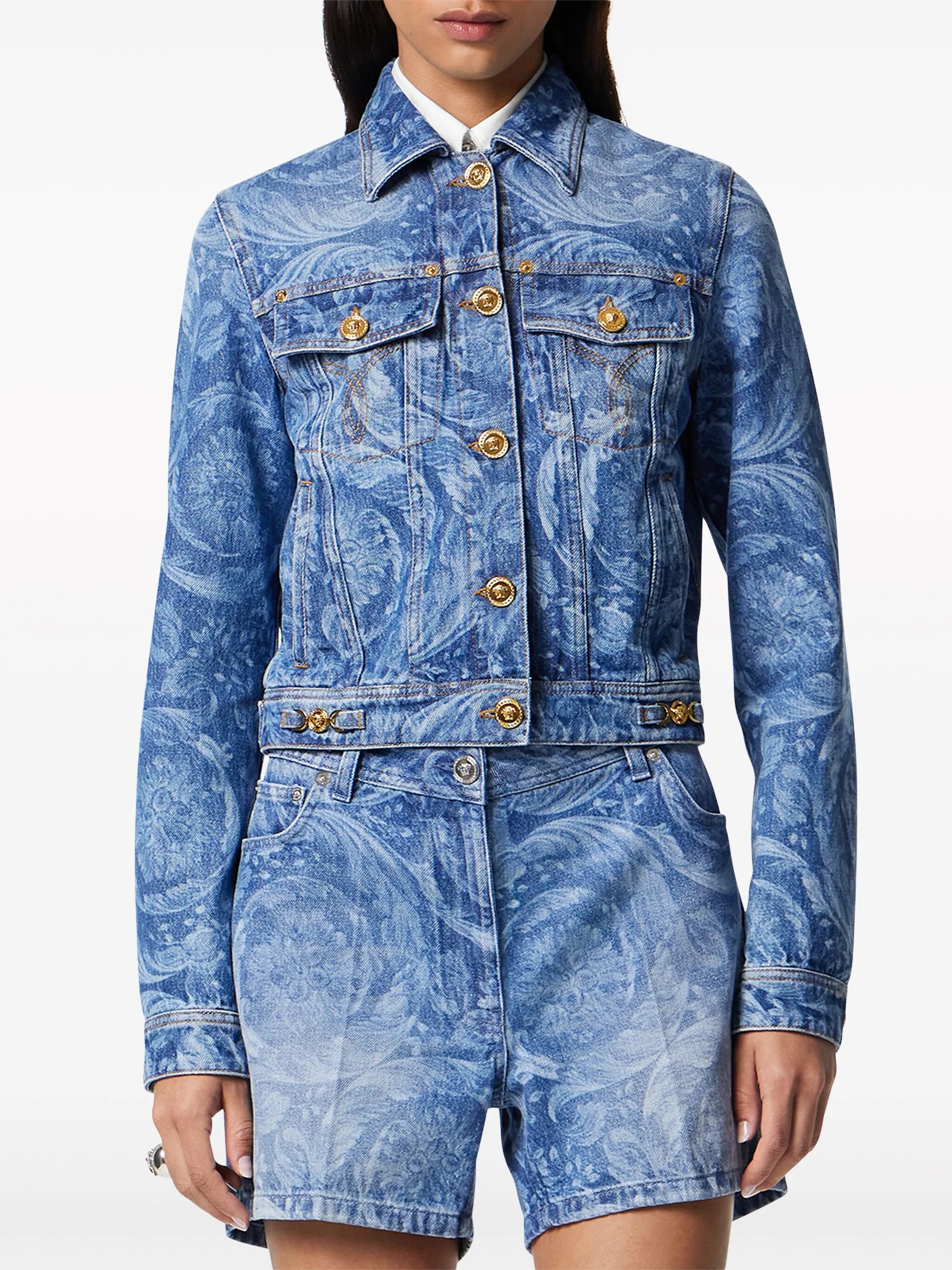 Barocco-print denim jacket