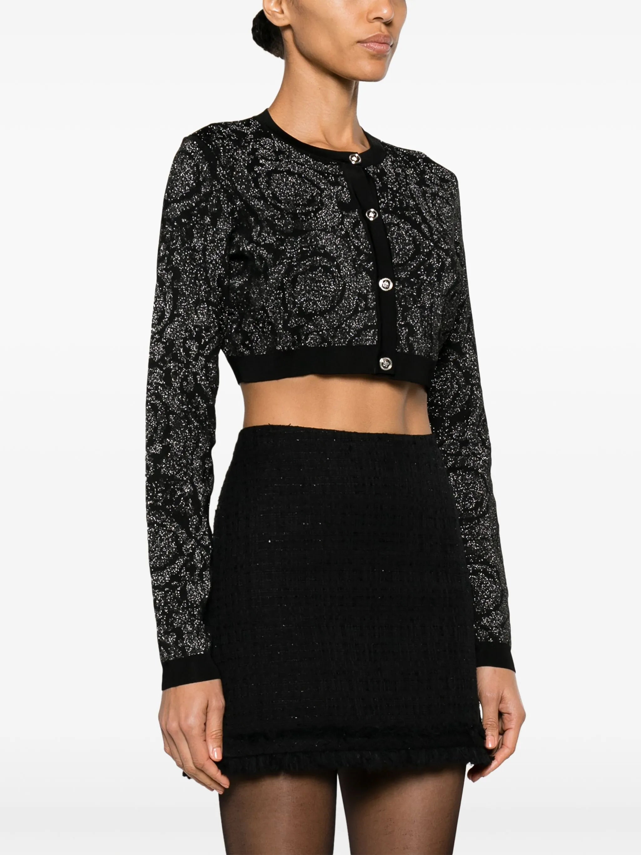 Barocco lurex cropped cardigan